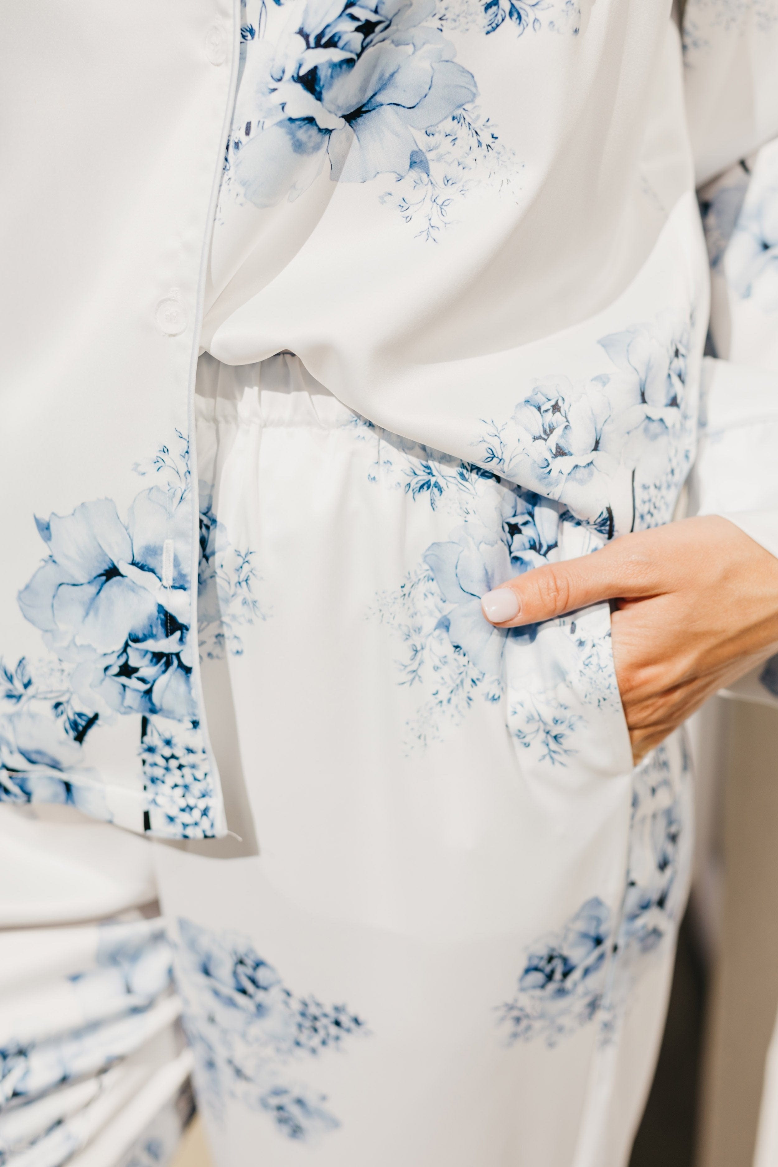 Katerina Bleu De Fleur Printed Pajama Set for Women - Soft Cotton Sleepwear with Floral Design - Perfect for Lounging, Sleepovers & Cozy Nights at Home