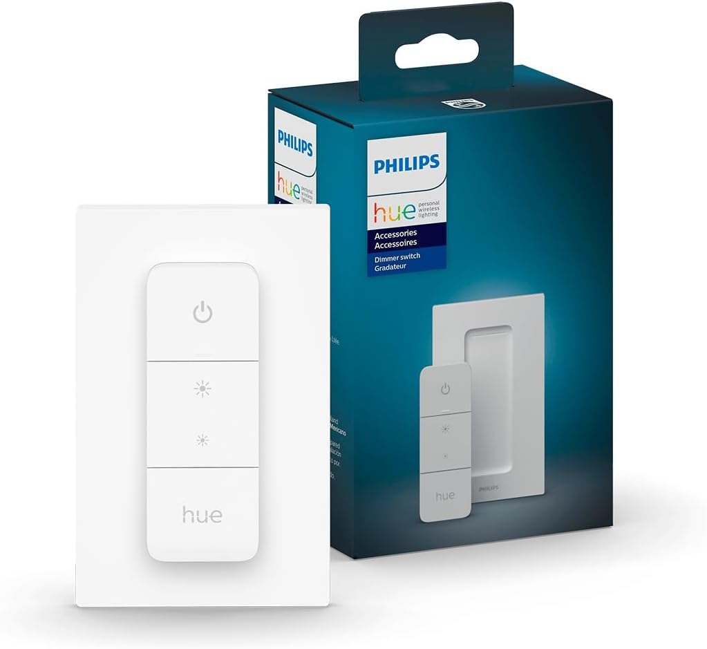Philips Hue Smart Dimmer Switch with Remote - Wireless Light Control for Smart Home - White (1 Pack) - Works with Hue Bridge - No Wiring Needed - Perfect for Bedroom, Living Room & Home Automation