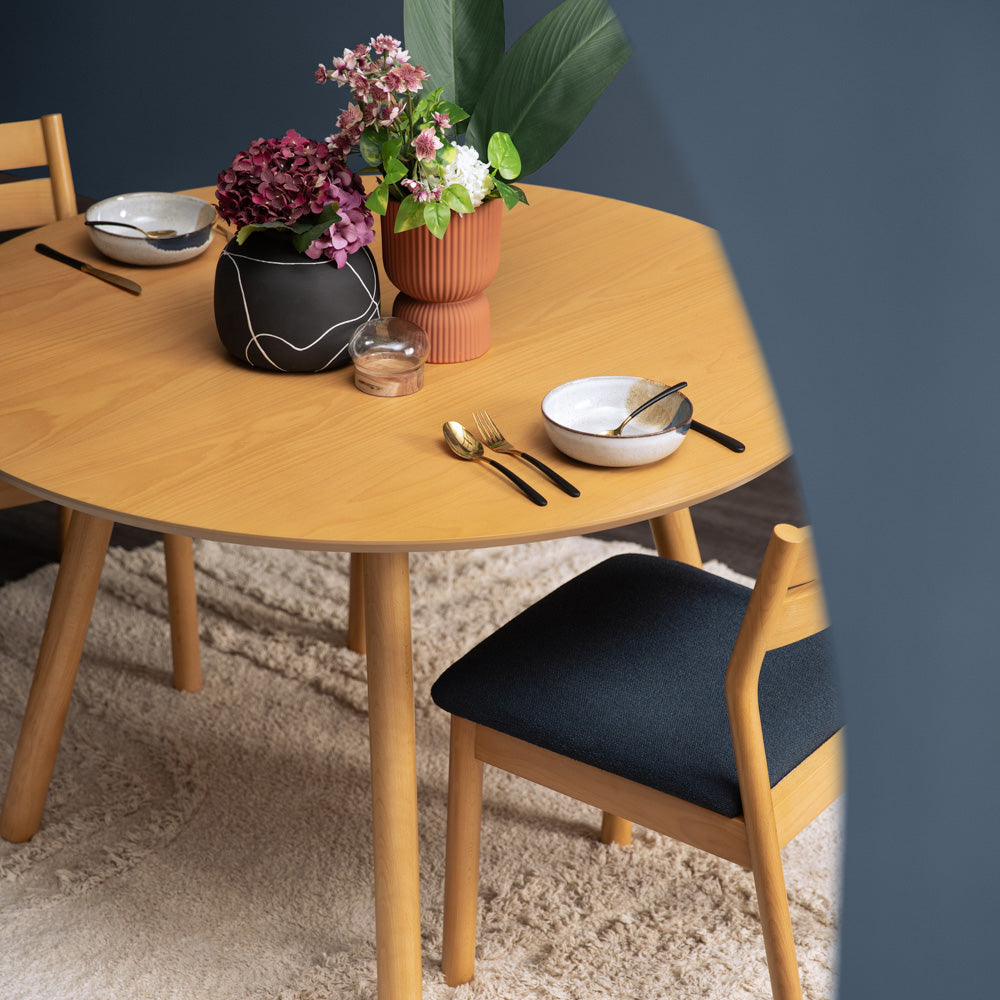 RODO 47-Inch Round Dining Table - Natural Wood Kitchen Table for 4-6 People - Perfect for Small Spaces, Breakfast Nook & Cozy Dining Rooms