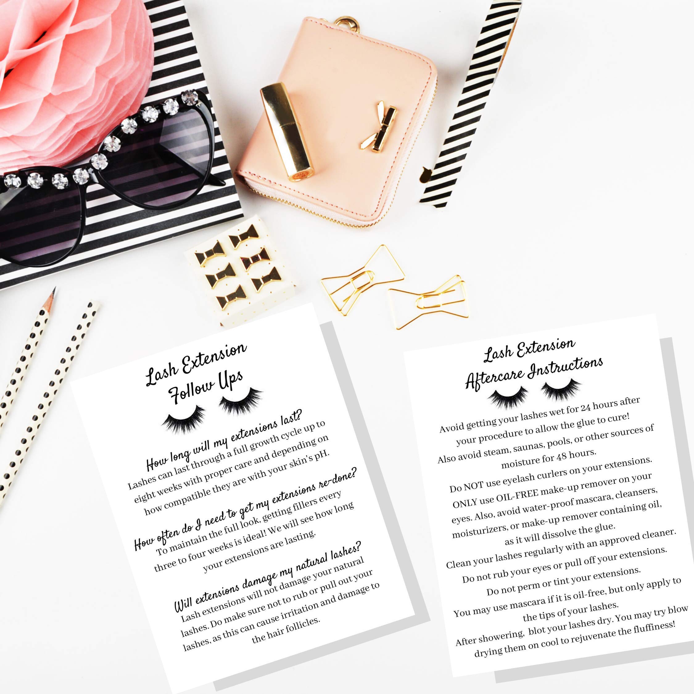 Professional Lash Extension Aftercare Instruction Cards for Clients - 4.25