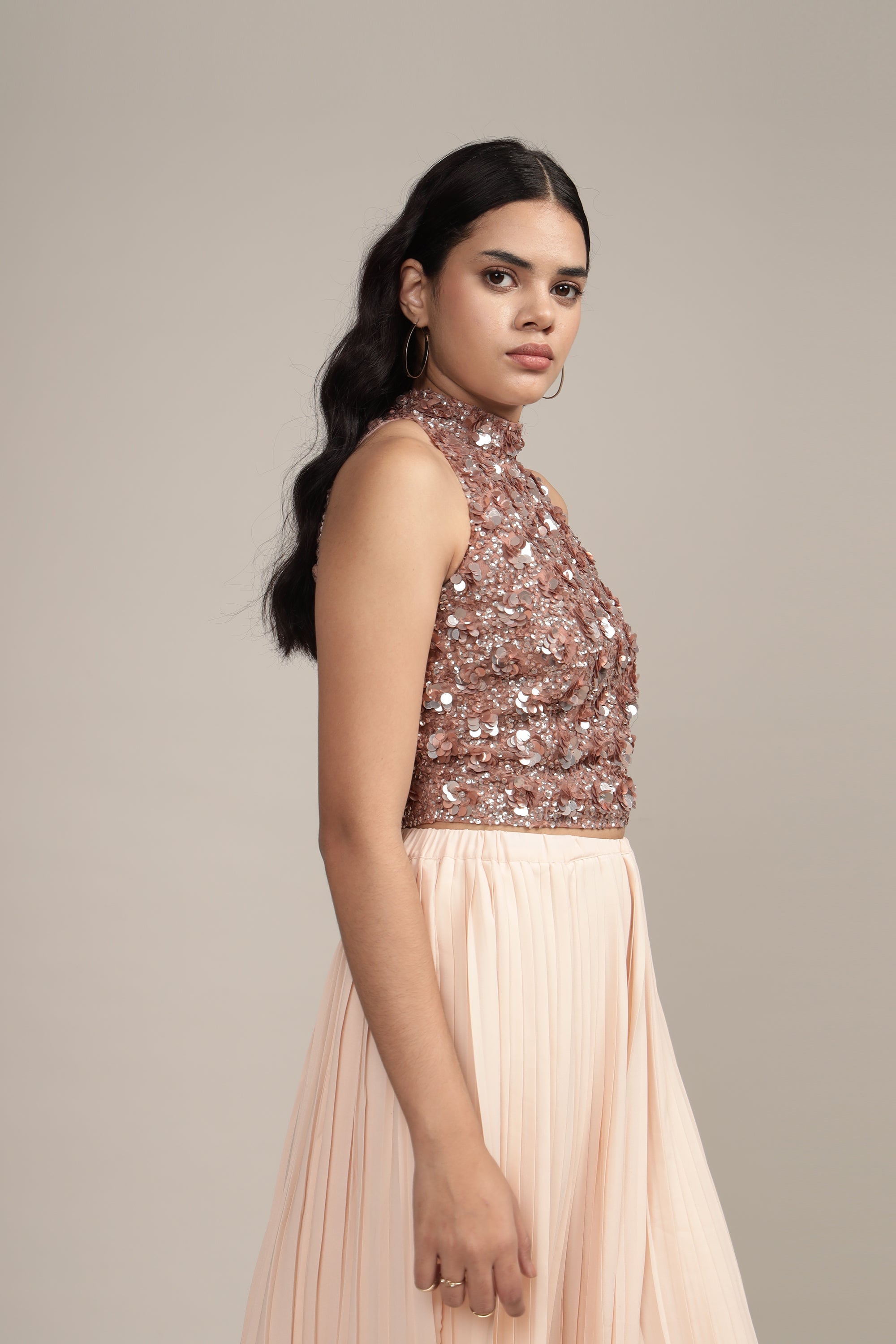 Elegant Mink Sequin Blouse for Women - Glamorous Party Top for Night Out, Club Wear, and Special Occasions