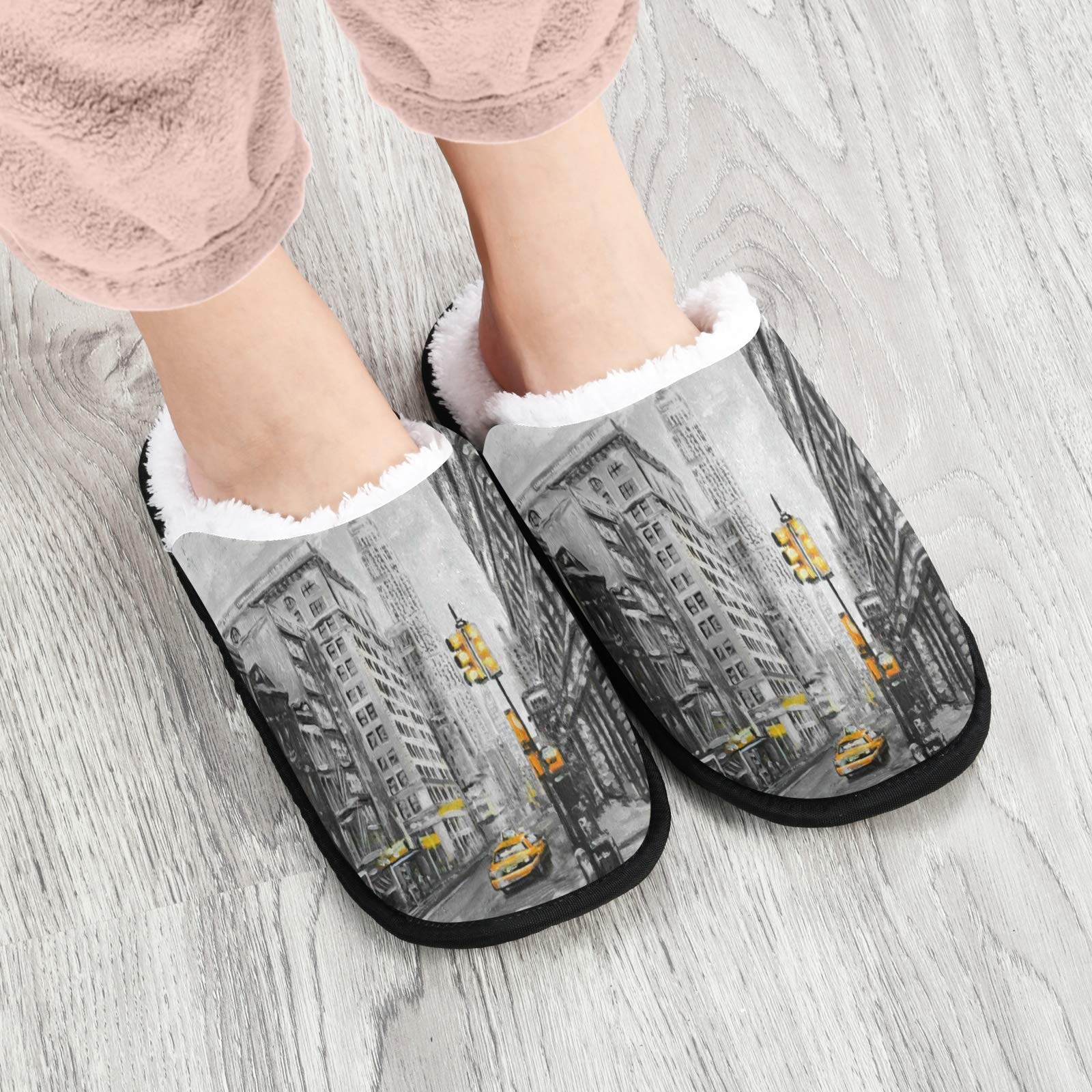 ALAZA Non-Slip Oil Painting New York Street Slippers for Men & Women - Cozy Home, Hotel, Spa, Bedroom & Travel House Shoes
