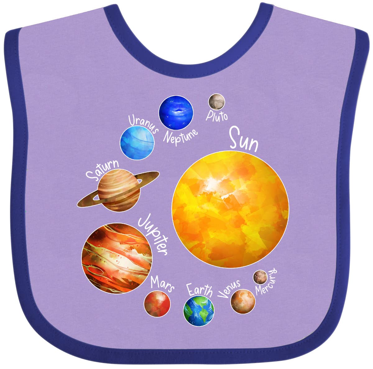 Inktastic Sun and Planets - Yes, and Pluto Baby Bib | Cute Space-Themed Drool Bib for Infants | Perfect for Feeding, Playtime & Photo Shoots