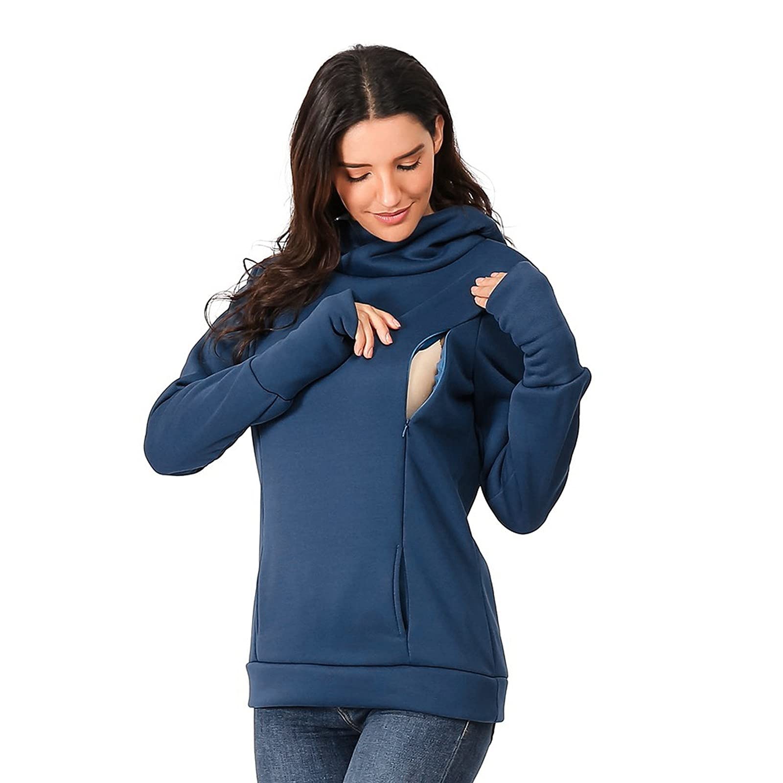 Summer Maternity Hoodie for Nursing Women - Breathable Breastfeeding Hooded Sweatshirt with Long Sleeves | Perfect for Pregnancy Comfort & Nursing in Warm Weather