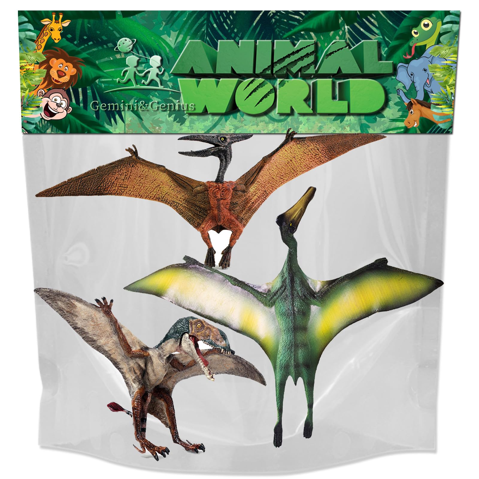 Gemini & Genius 3-Piece Pterodactyl Action Figure Set - Realistic Flying Dinosaur Toys, Pteranodon & Pterosaur Models for Kids - Perfect for Birthday Cakes, Dino Parties & Educational Play