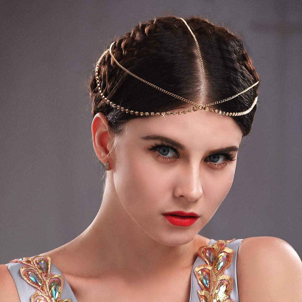 Boho Layered Gold Crystal Headpiece for Women - Elegant Wedding & Festival Head Chain Jewelry - Perfect for Bridal Accessories, Music Festivals, and Boho-Themed Parties