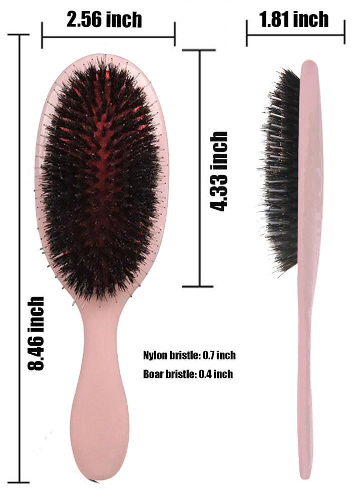 Boar Bristle Hair Brush for Curly, Fine & Straight Hair - Anti-Frizz Detangling Brush for Women & Men - Reduces Hair Breakage & Pulling - Perfect for Daily Styling & Salon Use