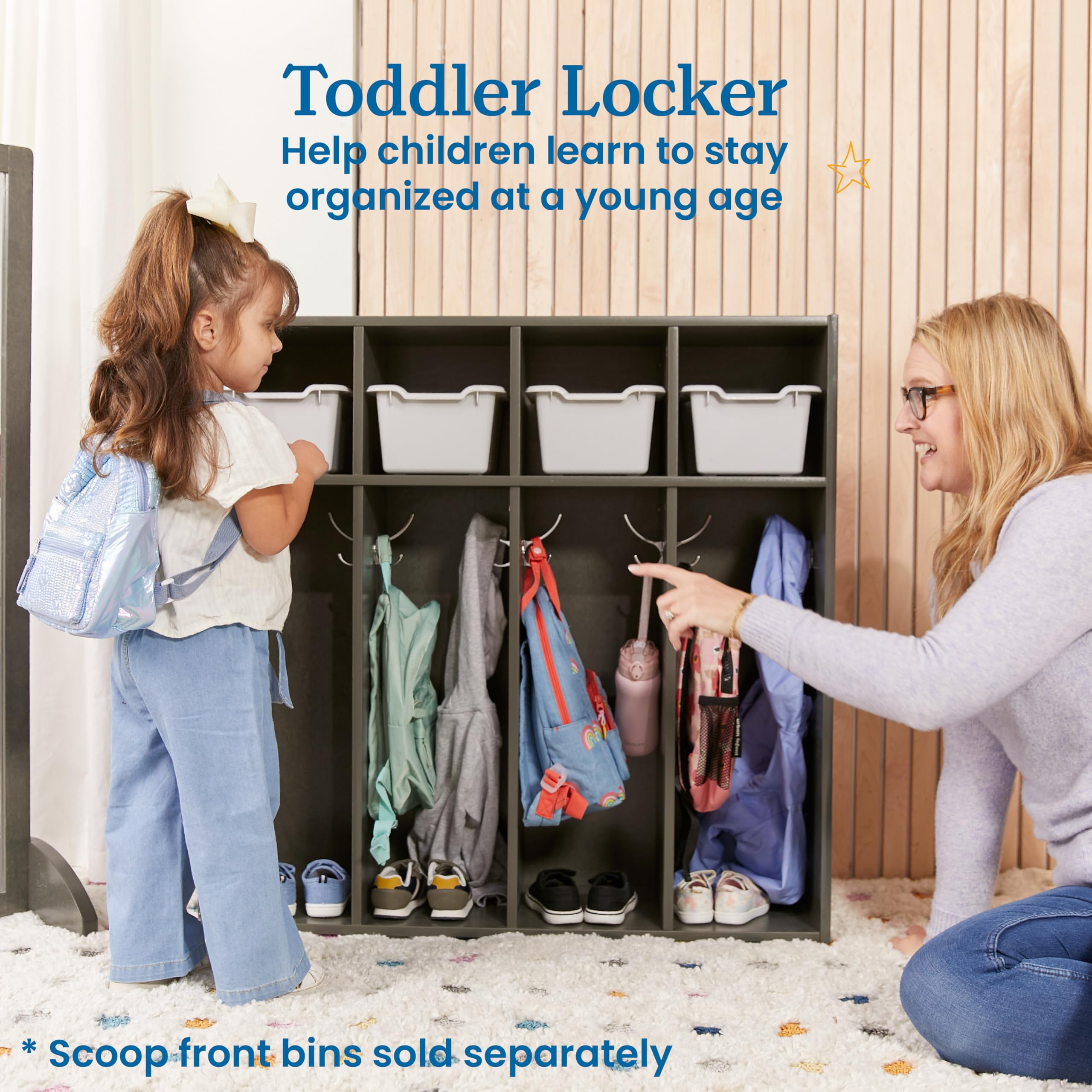 ECR4Kids Streamline 4-Section Toddler Coat Locker - Grey Wash Kids Furniture for Daycare, Preschool & Home Organization - Durable Storage Solution for Jackets, Backpacks & School Supplies
