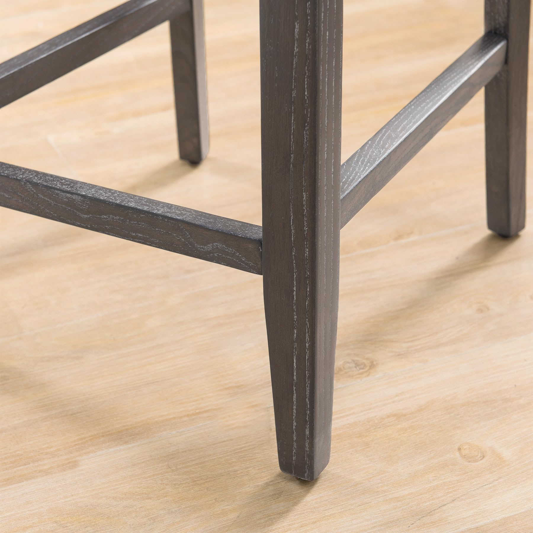 Leick Home 2-Pack Upholstered Counter Height Bar Stools with Wood Base - Blackbean & Gray Wash for Kitchen Island, Breakfast Bar & Dining Room - Comfortable & Stylish Seating Solution