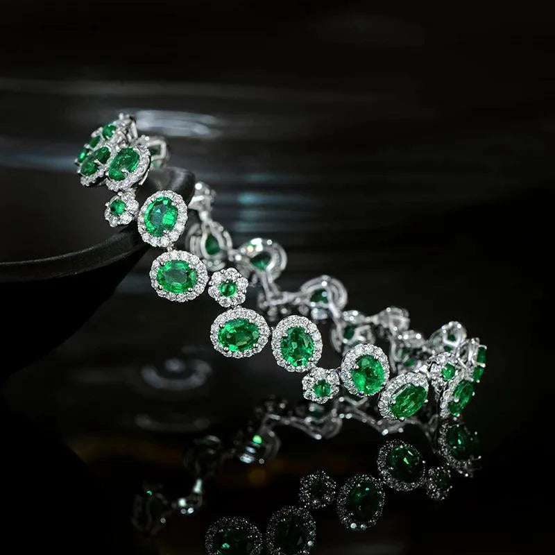 6.35ctw Natural Emerald Bracelet with H SI Diamonds in 18K Gold - Anniversary Gift for Women, Fine Jewelry for Weddings & Special Occasions