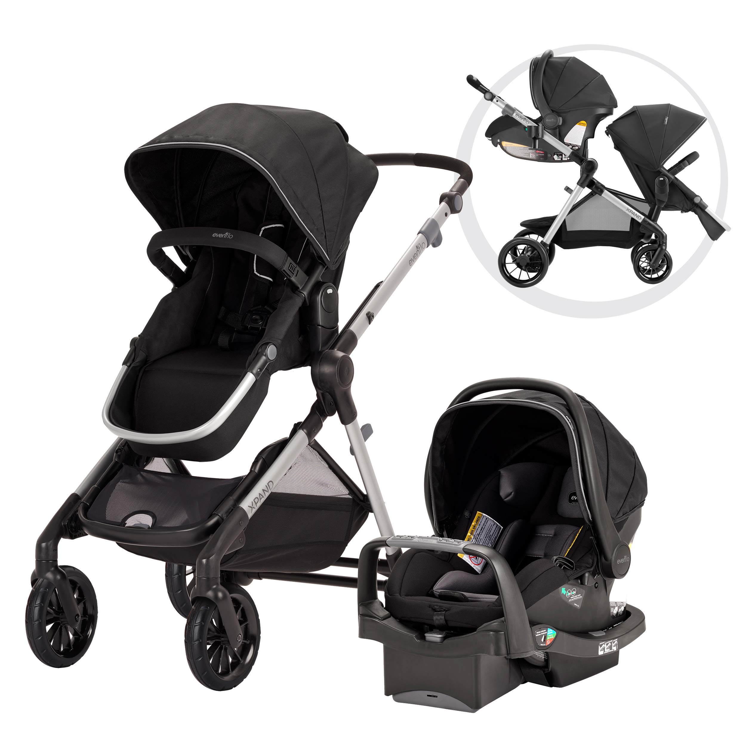 Evenflo Pivot Xpand Modular Travel System with SafeMax Infant Car Seat - Lightweight Stroller & Convertible Car Seat for Newborns to Toddlers - Perfect for Travel, Shopping & Daily Outings
