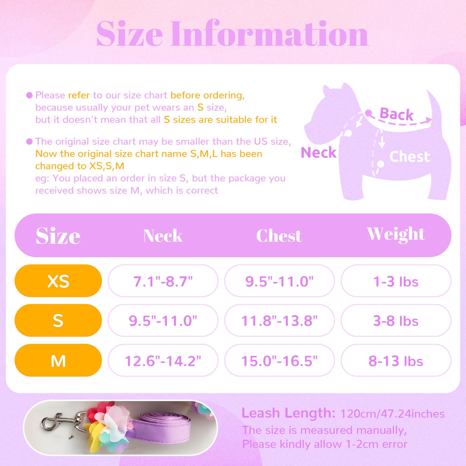 Cute Purple Lace Floral Dog Harness and Leash Set - Soft Mesh Escape Proof Vest for Small Dogs & Cats - Perfect for Walking, Training, and Outdoor Adventures