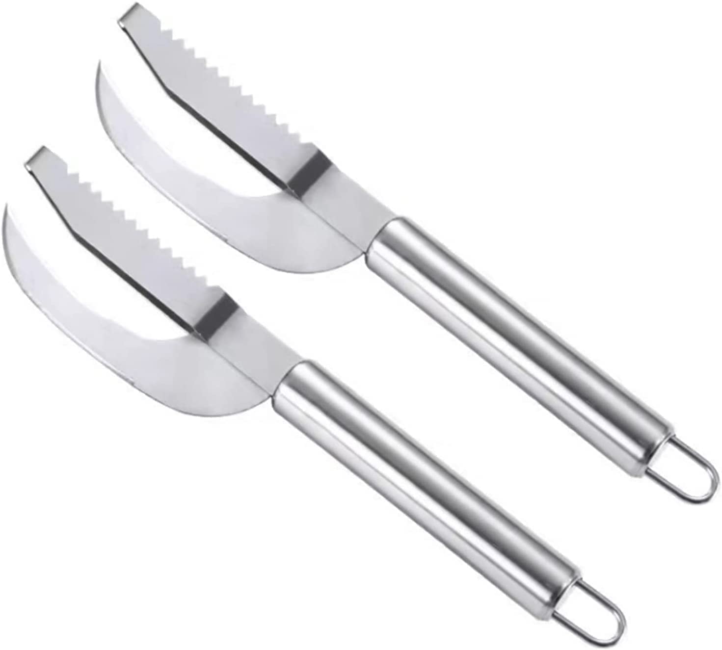 3-in-1 Stainless Steel Fish Scale Knife - Scraper, Digger & Cutter | Professional Fish Cleaning Tool Set (2pcs) for Kitchen & Outdoor Fishing | Perfect for Preparing Fresh Catches at Home or Camping