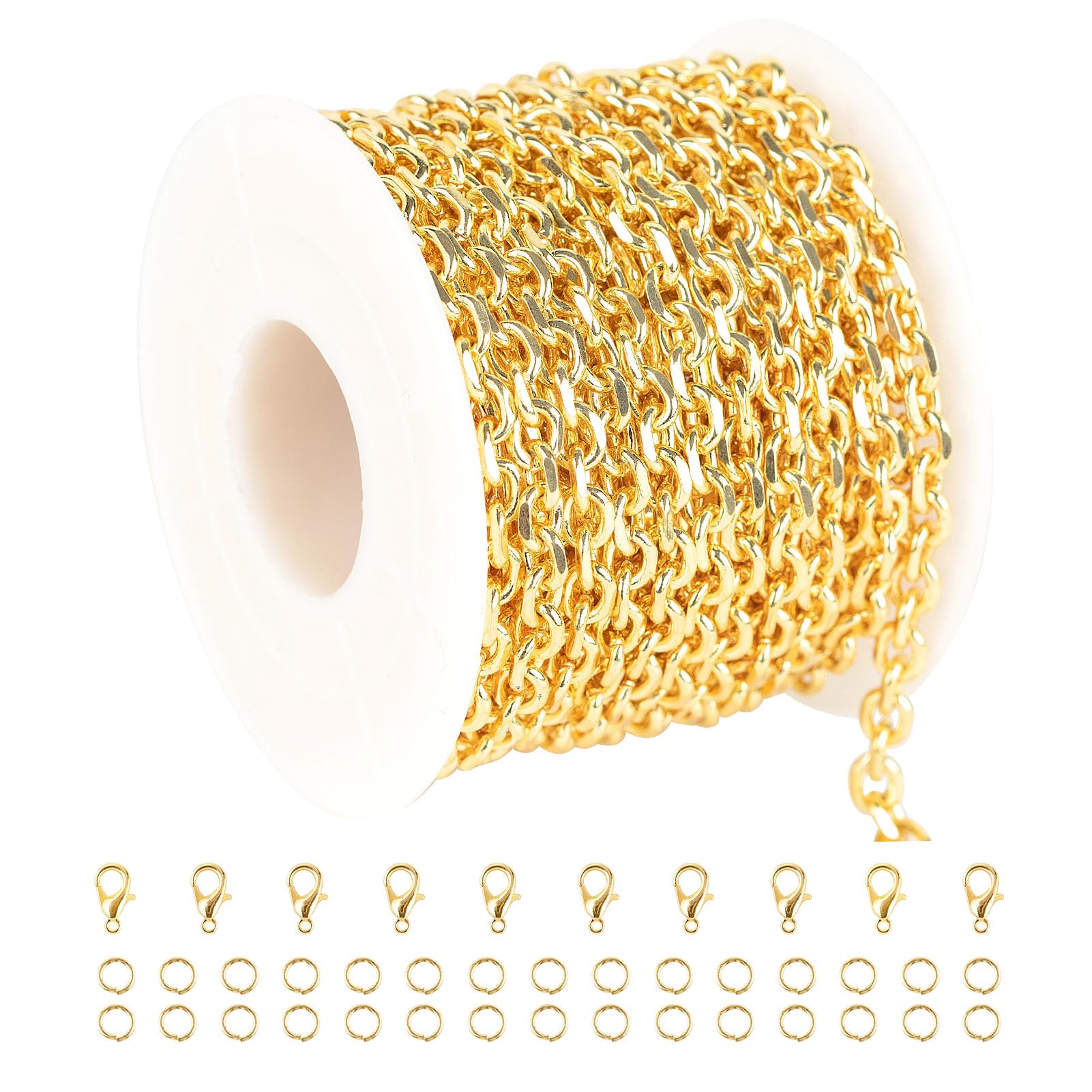 YOUBEIYEE 18K Gold Plated 5M Bulk Jewelry Chains - Diamond Cut Cable Chain Necklace for Men & Women | DIY Crafting, Layering, Gift Giving