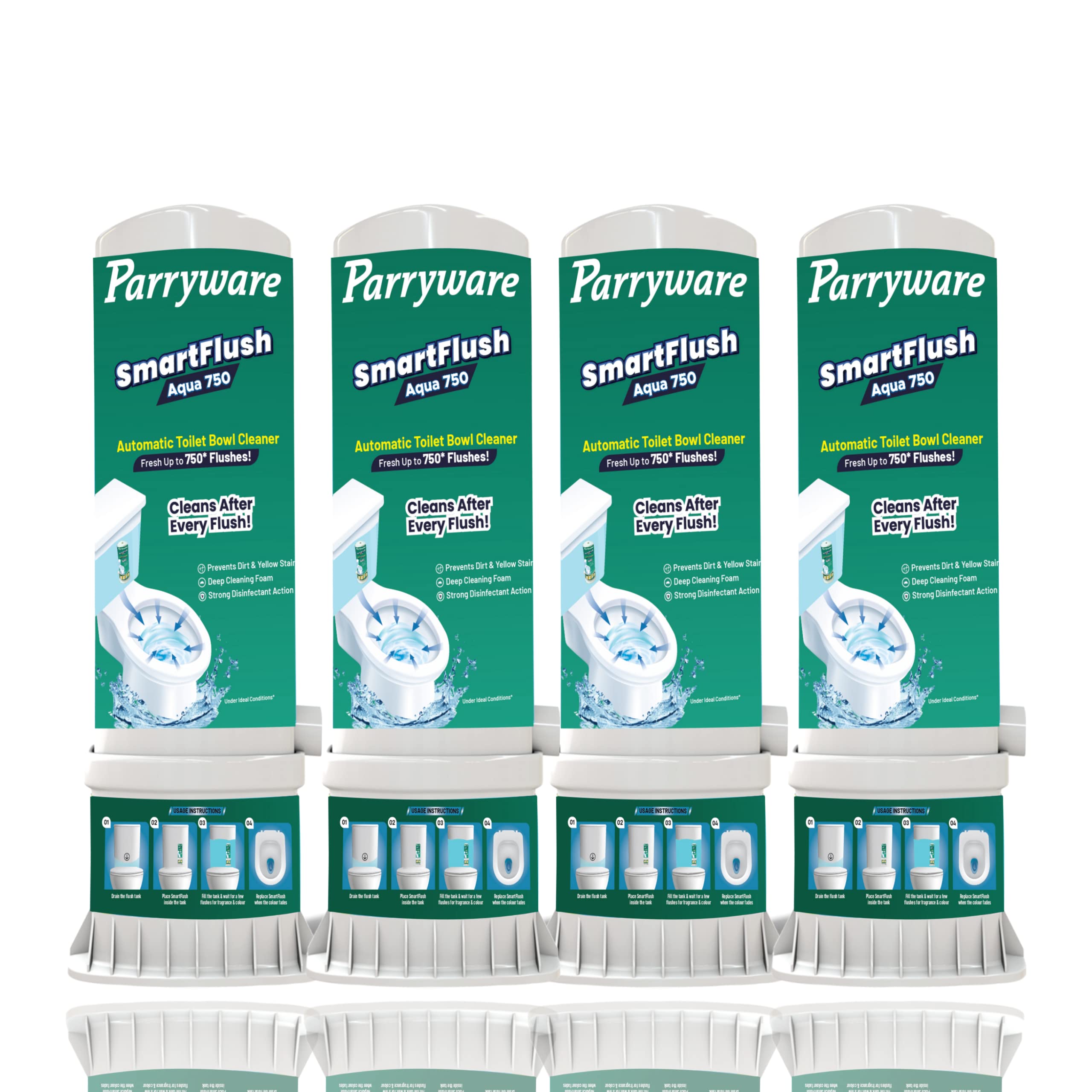 Parryware Smart Flush Aqua 750 Automatic Toilet Bowl Cleaner - Prevents Dirt & Yellow Stains, Kills 99.9% Germs | Fragrance-Free, Long-Lasting 750 Flushes (1-Pack) | Ideal for Homes, Offices & Commercial Restrooms