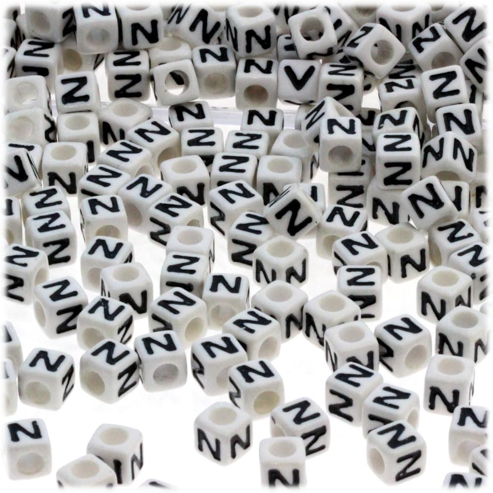 1,000-Piece Alphabet Beads - 7mm White Opaque Cube Beads with Black Letter P for Jewelry Making, DIY Crafts, Bracelets & Keychains - The Crafts Outlet