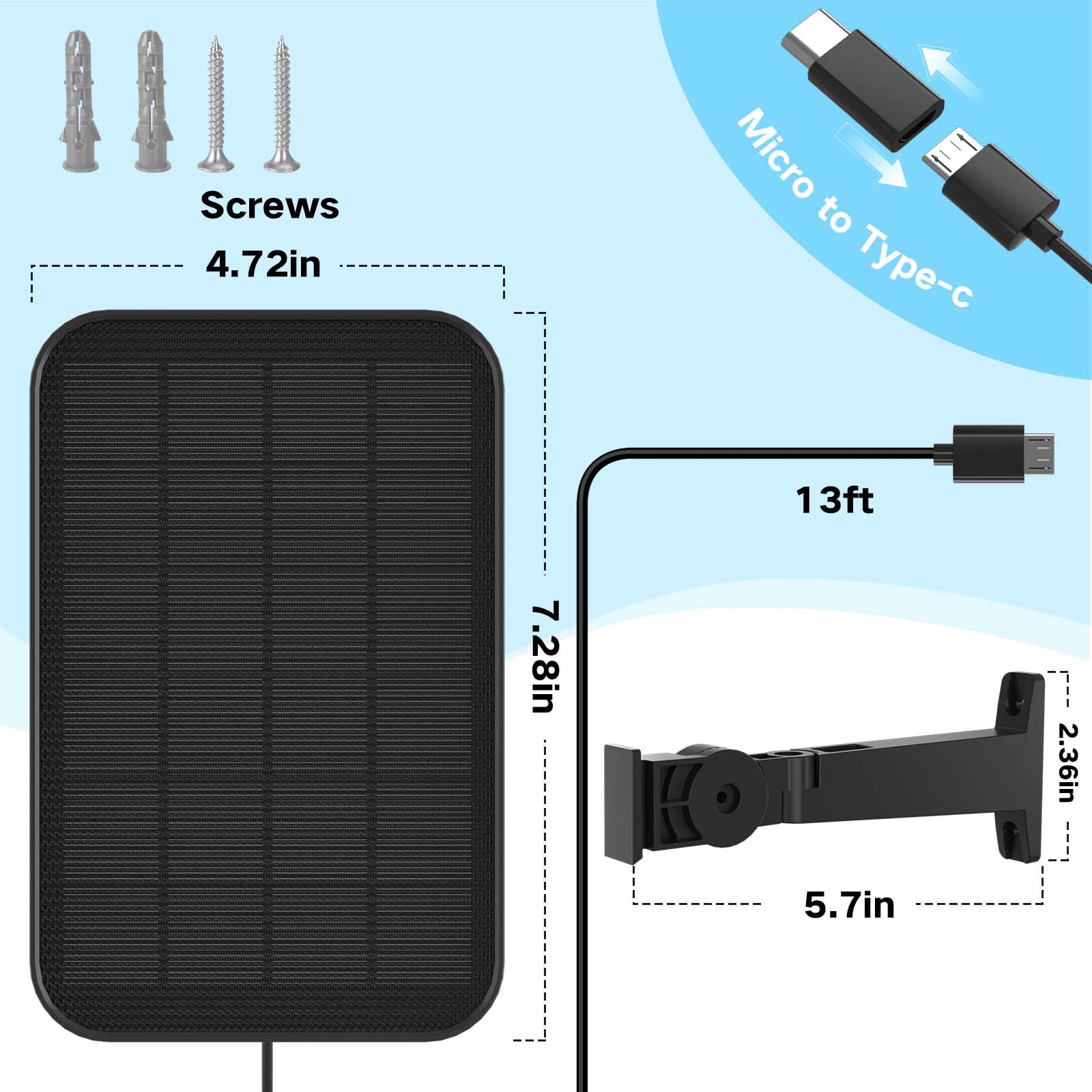 Virtavo Solar Panel for Wireless Outdoor Security Camera - Compatible with Rechargeable Battery Powered Surveillance Cameras - Continuous Solar Charging - Perfect for Home Security, Backyard Monitoring & Weatherproof Outdoor Use