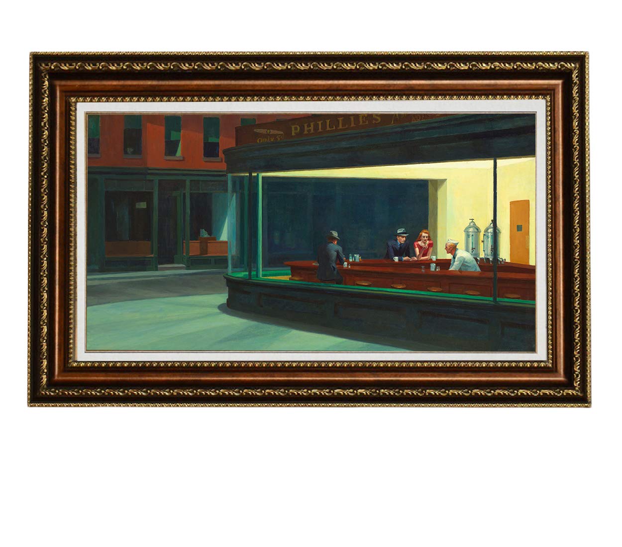 ELITEART - Nighthawks by Edward Hopper Oil Painting Reproduction - Giclee Canvas Art Print Framed 30x20 Inches - Vintage Diner Wall Decor for Living Room, Office & Cafe