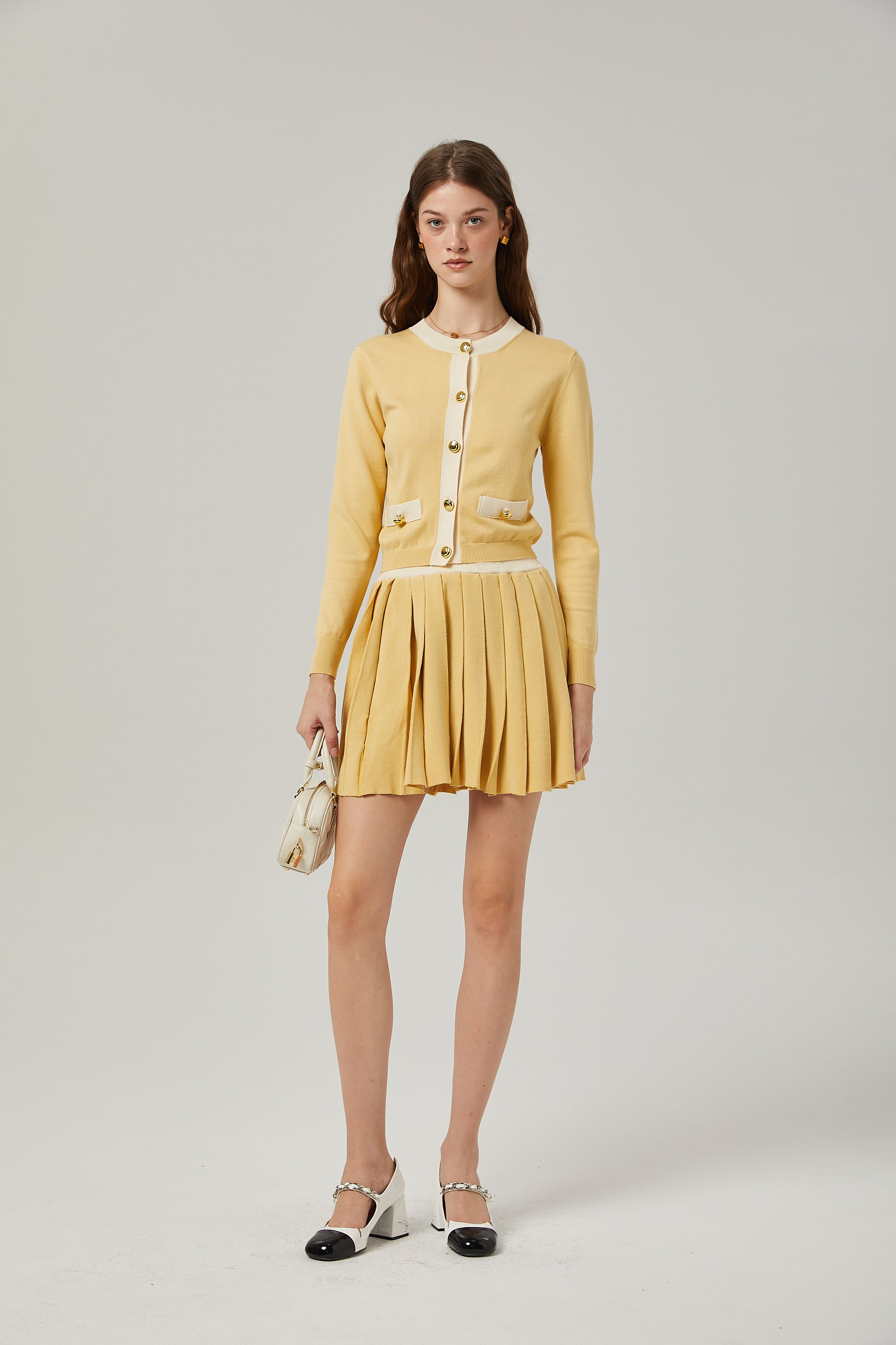 Clémence Wool Cardigan & Skirt Matching Set - Women's Cozy Winter Outfit for Office, Date, and Casual Wear
