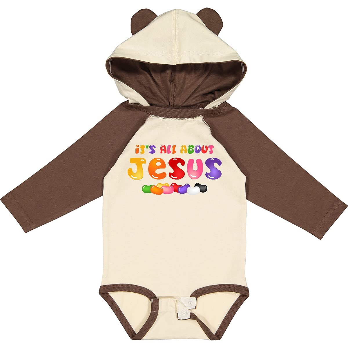Inktastic Jelly Bean Jesus Long Sleeve Baby Bodysuit - Soft Cotton Infant Onesie for Church, Baptism & Christian Family Outings