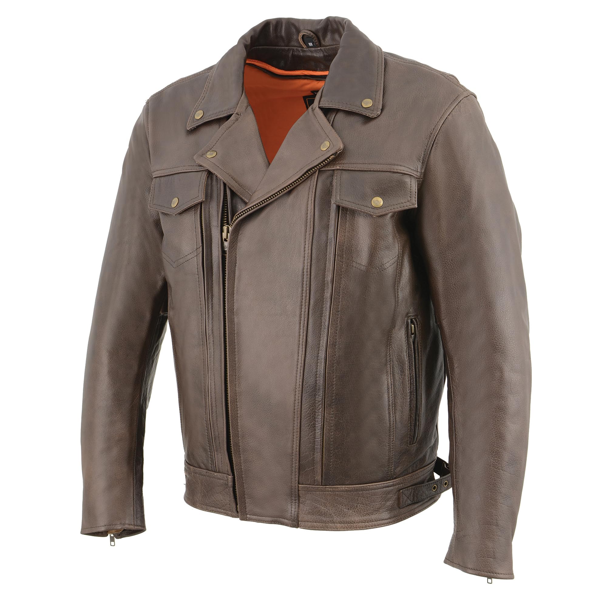Milwaukee Leather Men's Retro Brown Leather Utility Pocket Motorcycle Jacket MLM1522 - Durable Biker Jacket for Riding & Outdoor Adventures