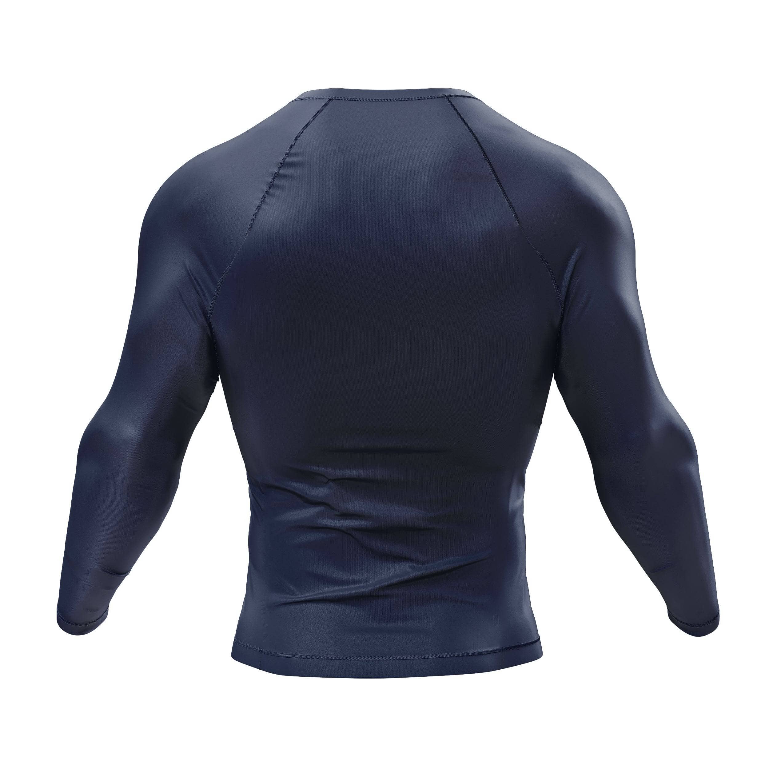 Premium Navy Blue Long Sleeve Compression Shirt for Men - Moisture Wicking Workout Top for Gym, Running & Sports Performance