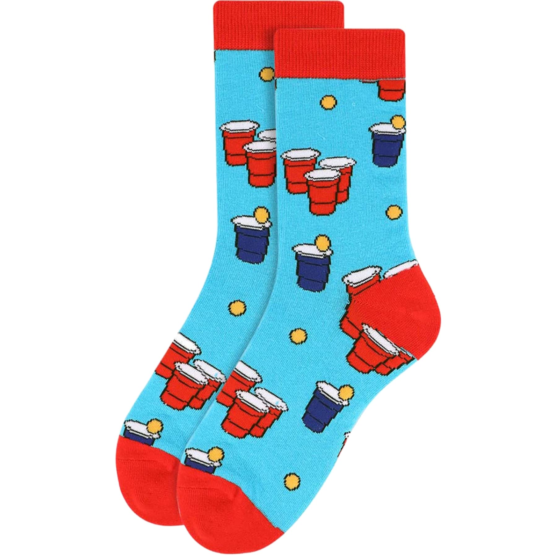 Women's Red and Blue Ping Pong Ball Pattern Novelty Crew Socks - Fun Sports-Themed Casual Wear for Tennis, Table Tennis & Gift Giving