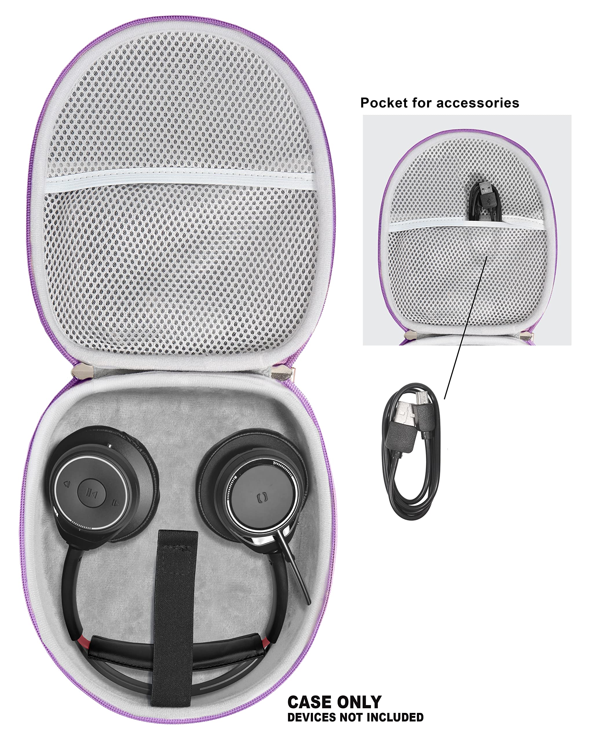 Plantronics Voyager Focus & Jabra Evolve Headset Case - Compatible with Blackwire 3210/5210/3220 & Evolve 65/40/20 UC/H800/H540/H650e - Purple Protective Travel Storage for Office, Business Calls & Remote Work