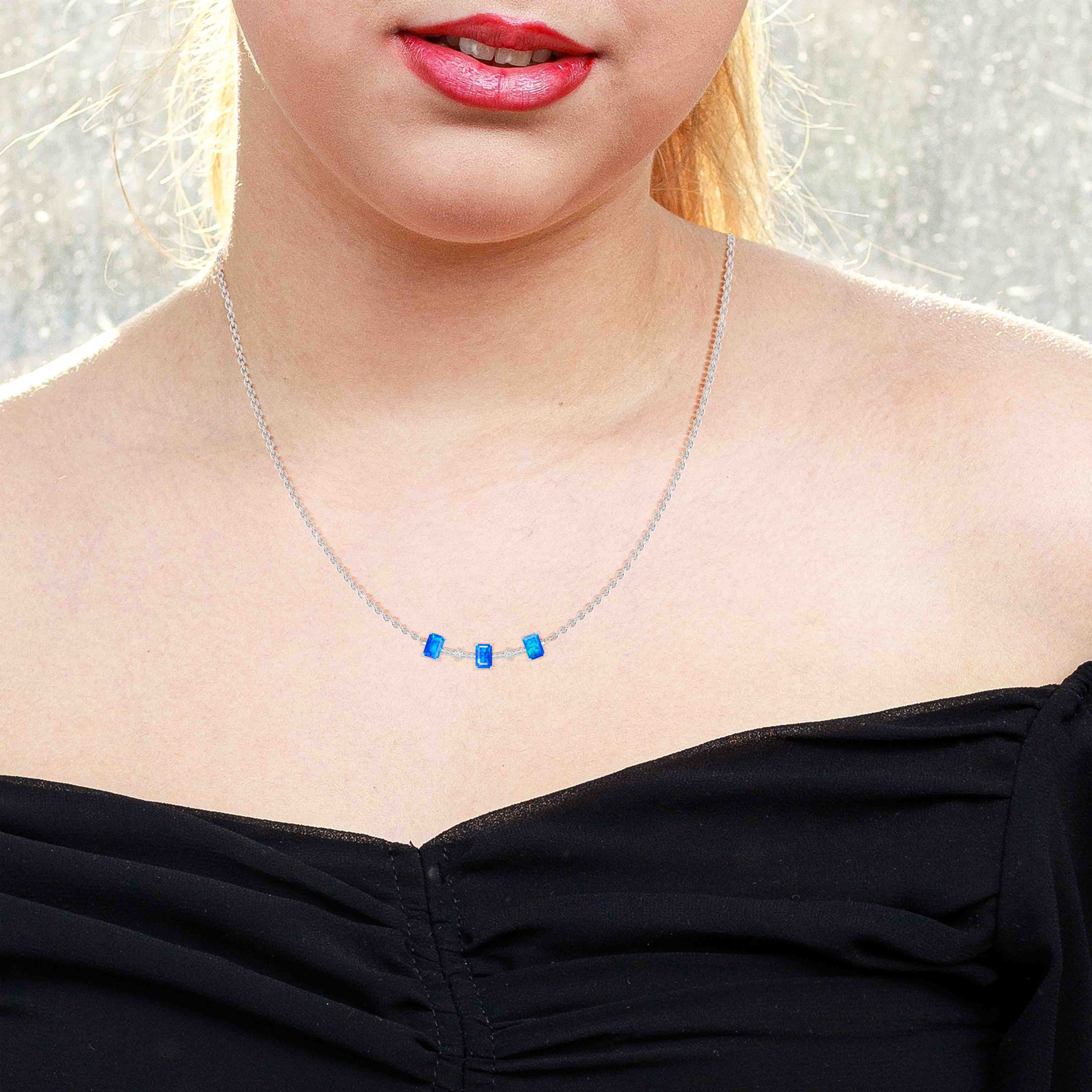 Blue Opal Baguette Gemstone Bar Pendant Necklace - Elegant Dainty Jewelry for Women, Perfect for Everyday Wear, Gifts & Special Occasions