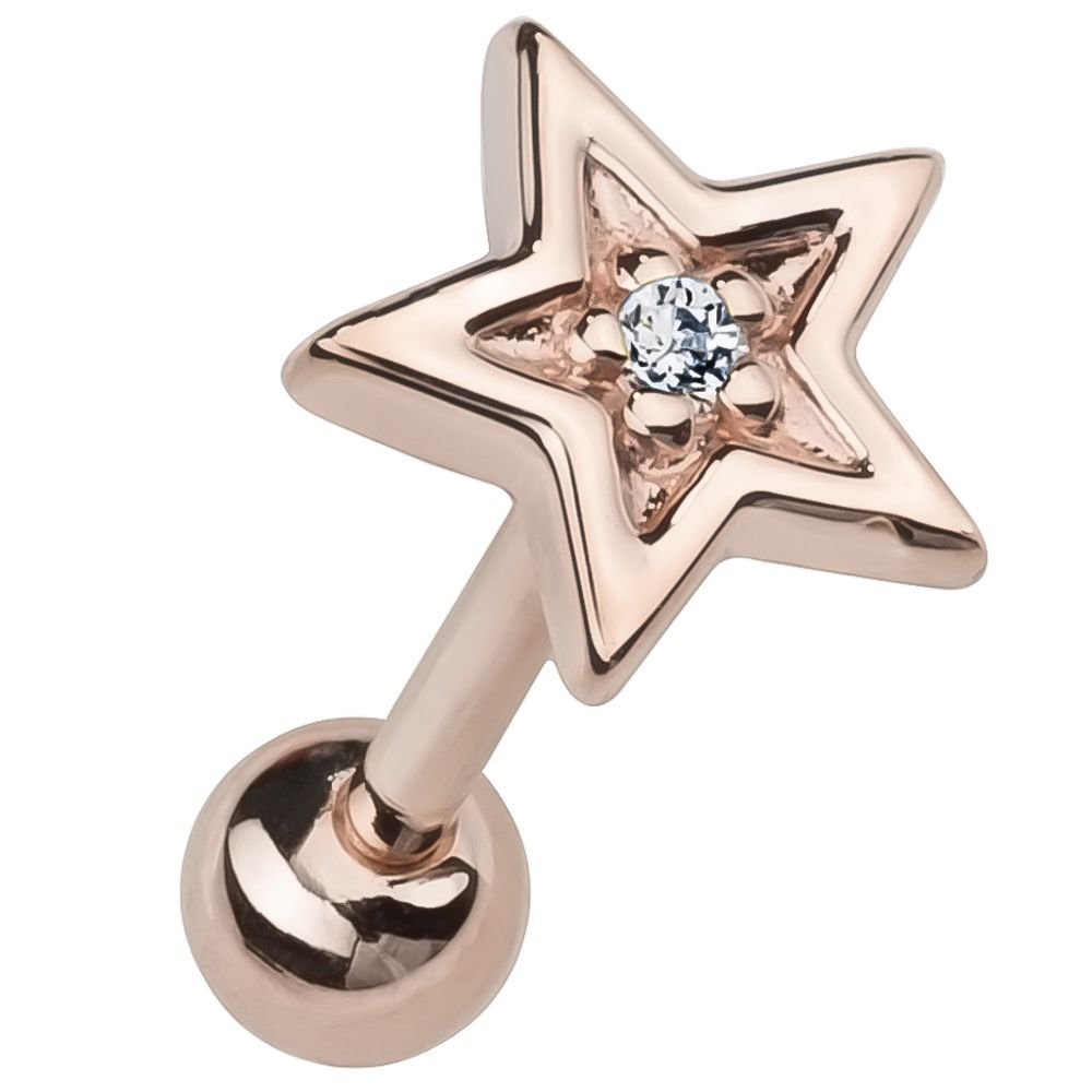 FreshTrends 14K Rose Gold Diamond Star Cartilage Earrings for Women - Dainty & Elegant Hoop Earrings for Helix, Tragus, or Lobe Piercing - Perfect for Everyday Wear, Date Night & Special Occasions