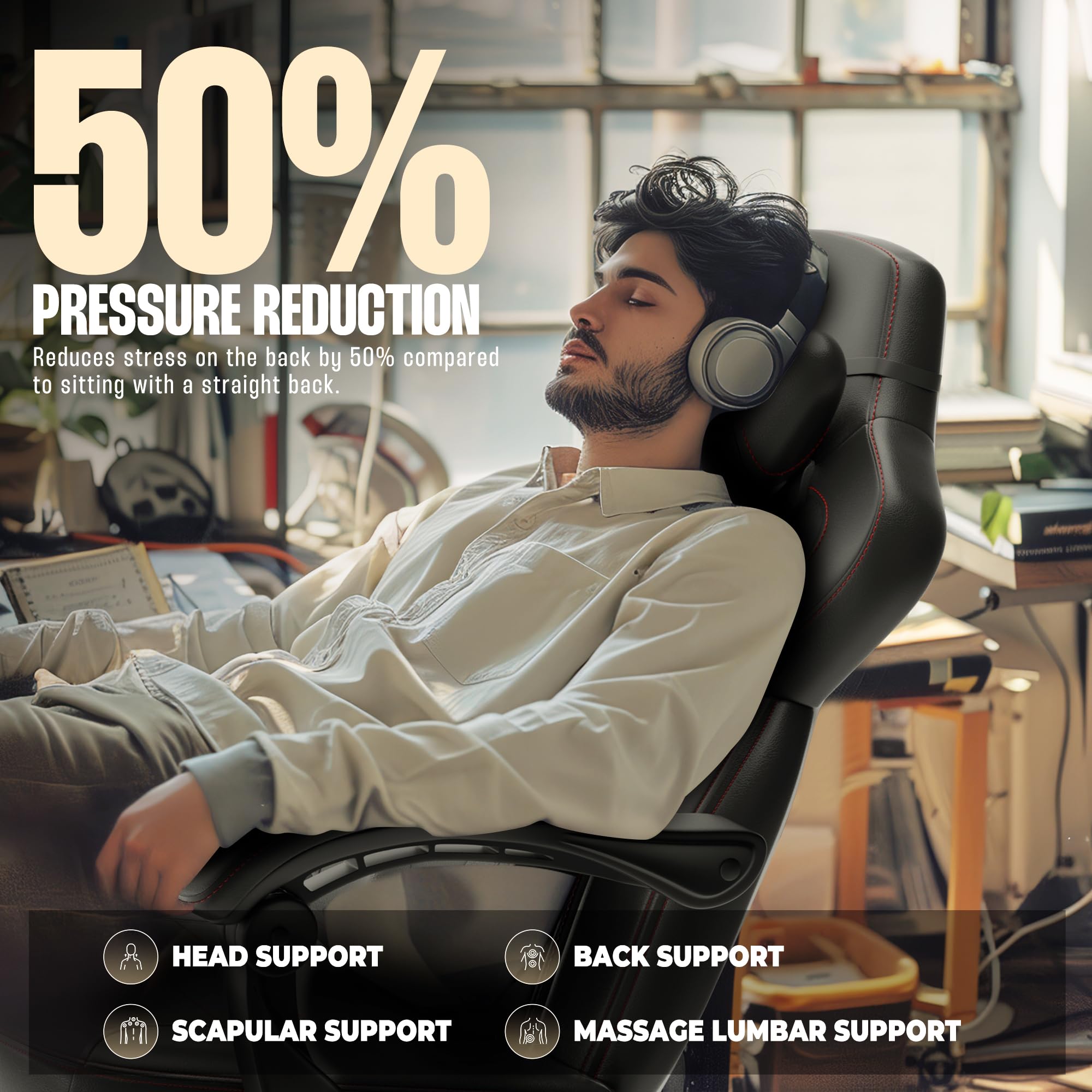 Dowinx Ergonomic Gaming Chair with Adjustable Footrest - Heavy Duty Big & Tall PC Gaming Chair for Adults - Massage Office Computer Chair - Perfect for Esports, Streaming & Long Gaming Sessions (Black)