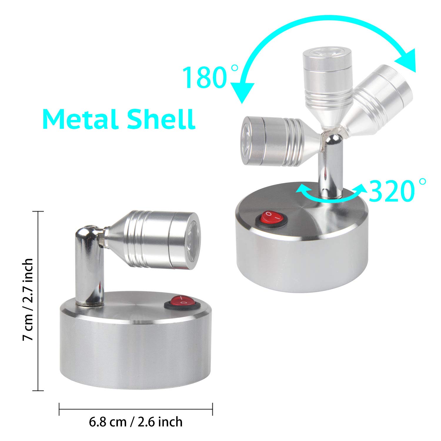 Wireless LED Spotlight - Battery Powered Wall Light with Rotatable Head, Warm White Closet & Cabinet Lighting (Metal) - Perfect for Wardrobes, Kitchens, Countertops & Dark Spaces
