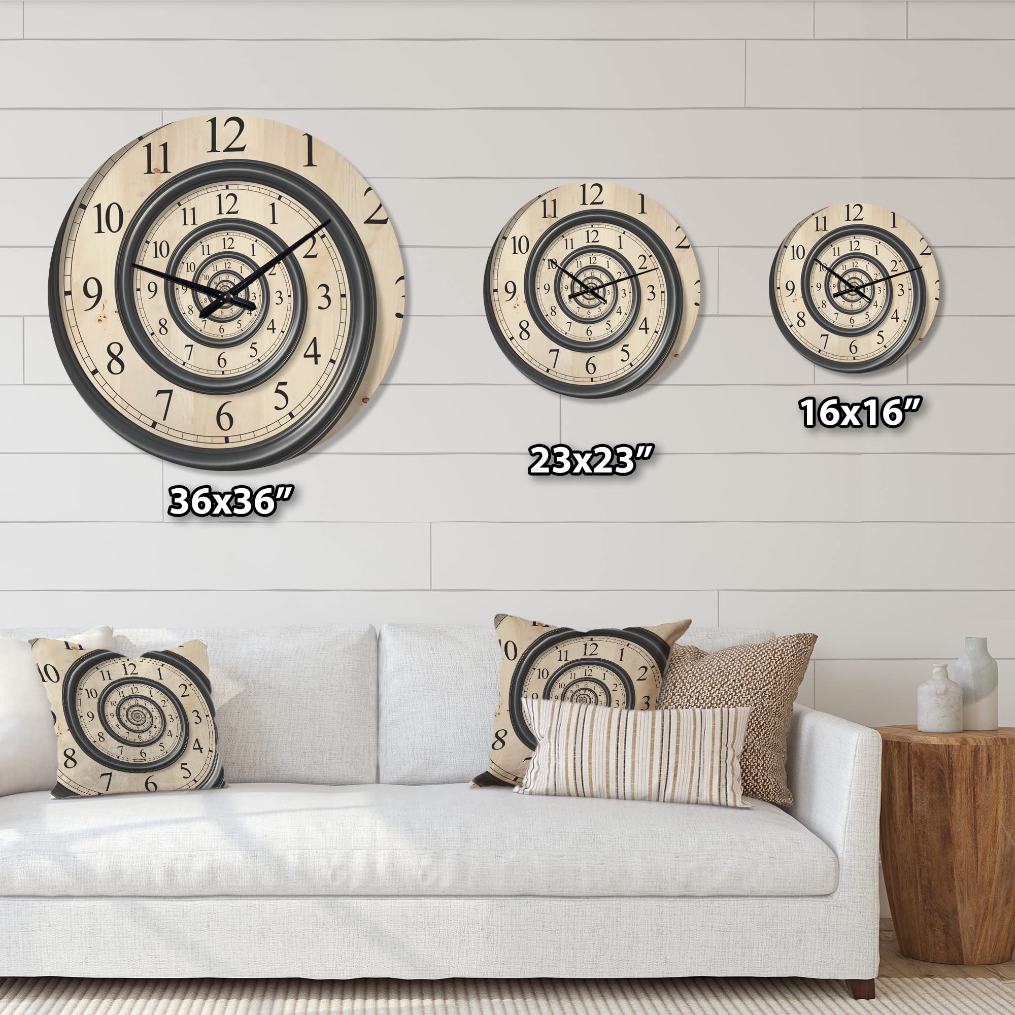 DesignQ Analog Spiral Wall Clock - Large Modern Wooden Wall Clock for Living Room, Bedroom & Office Decor | Stylish Oversized Wooden Clock with Silent Movement