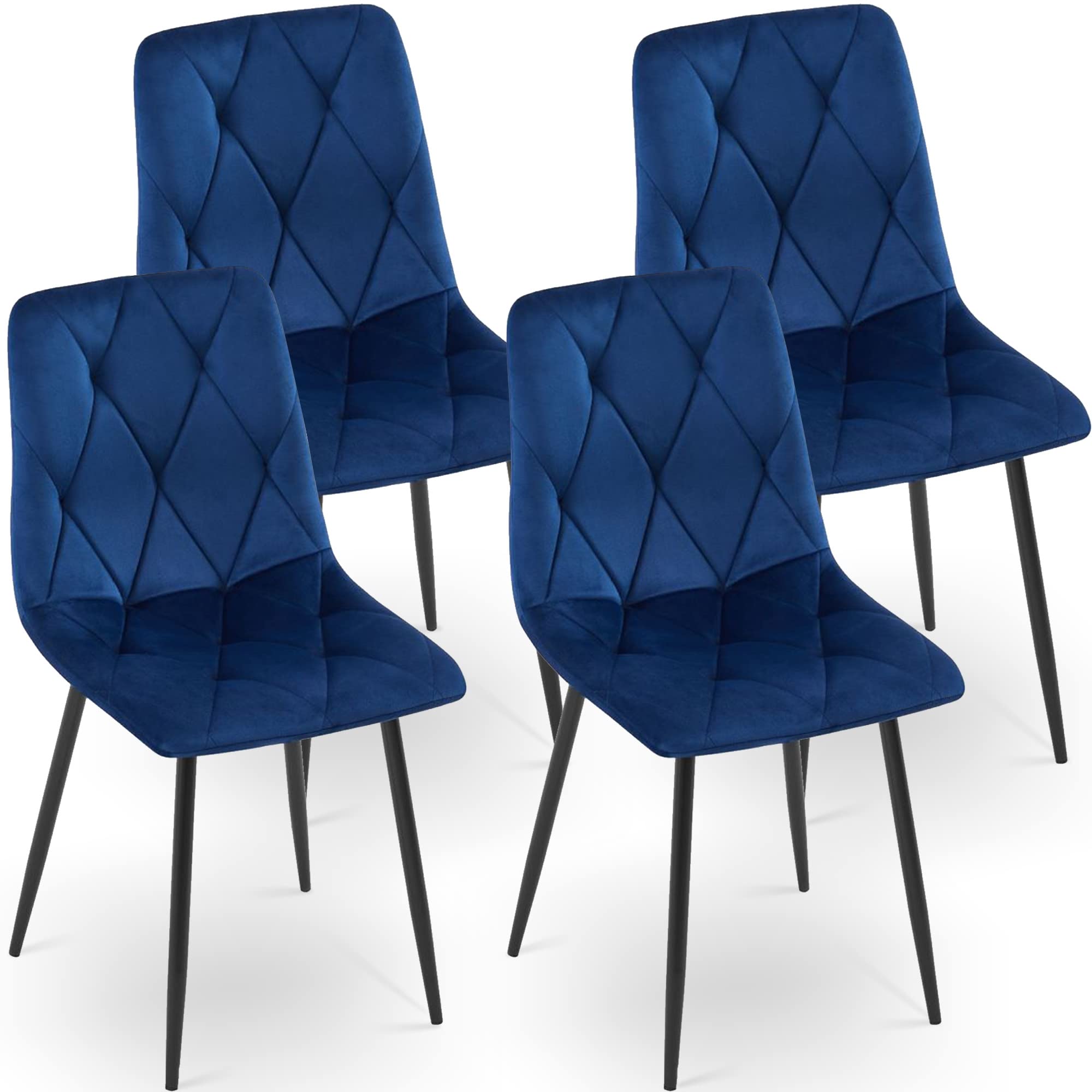 NORDICANA Blue Ergonomic Dining Chairs - Set of 4 Mid-Century Modern Kitchen Chairs with Comfortable Cushion - Vintage Style Side Chairs for Dining Room, Restaurant, Living Room & Home Decor | Perfect for Family Gatherings, Dinner Parties & Cozy Meals