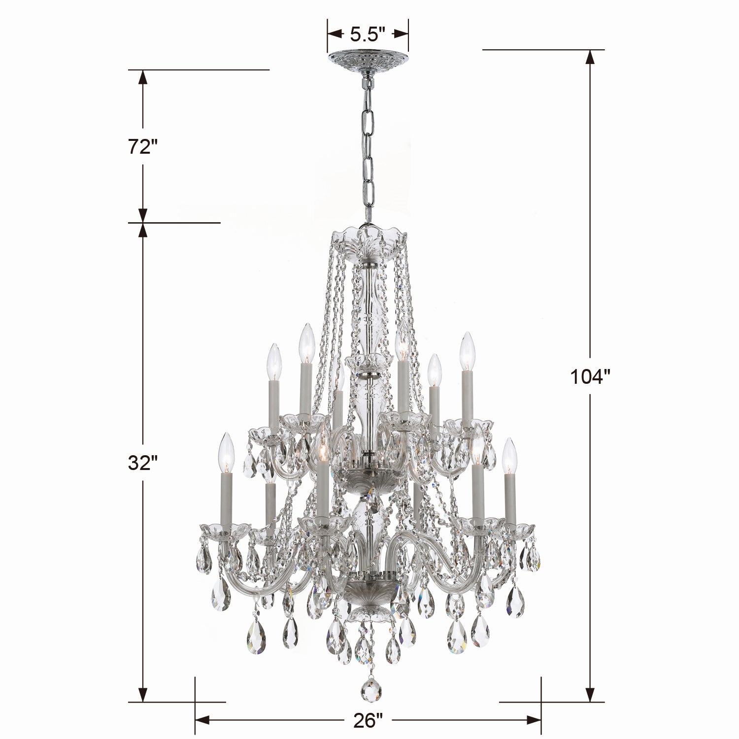 12-Light Crystal Chandelier for Dining Room - Elegant Modern Ceiling Light Fixture for Home Decor, Living Room, Bedroom, or Entryway
