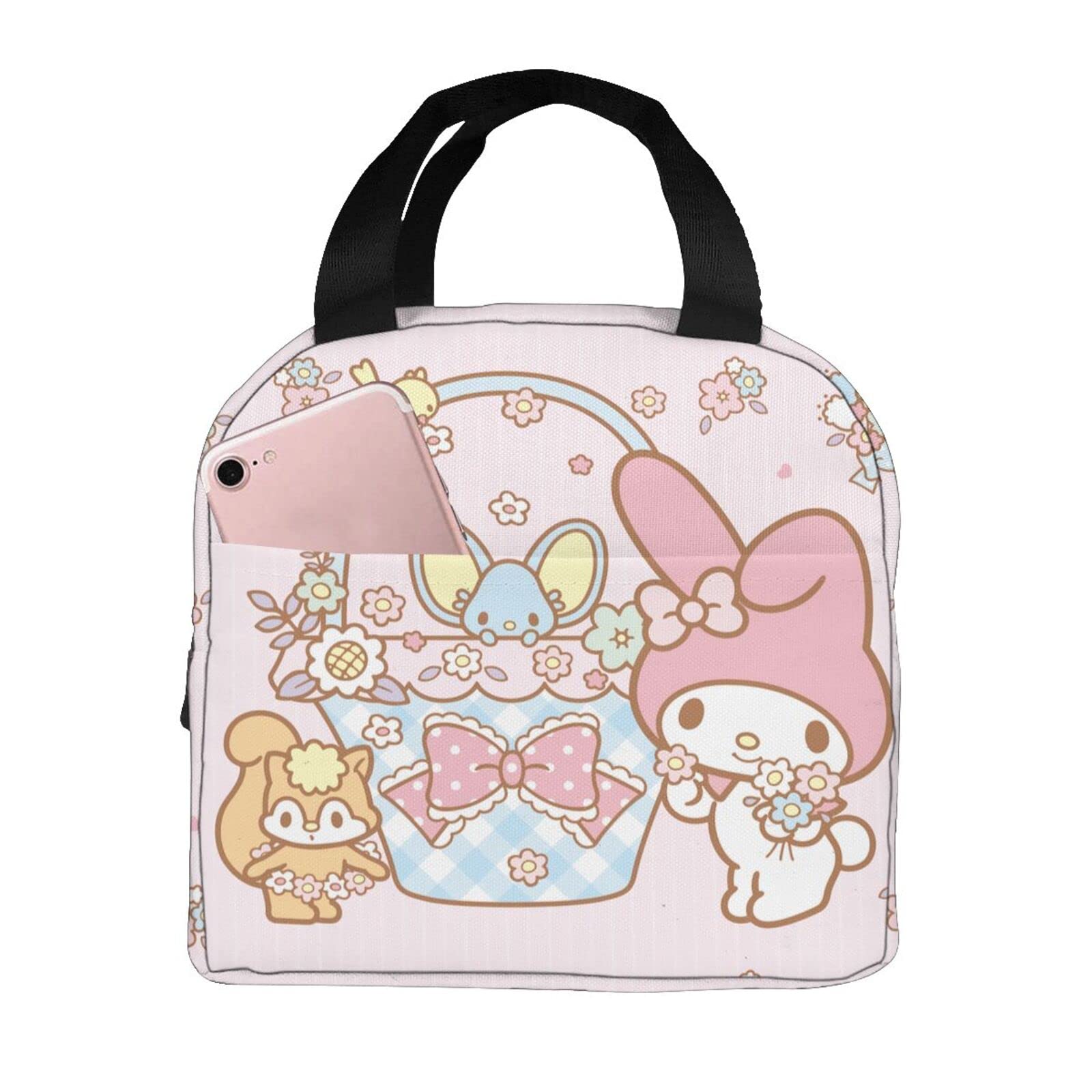 AUJGRCZA Insulated Anime Lunch Bag for Women & Girls - Pink Kawaii Waterproof Lunch Box with Compartments, Reusable Cute Tote Bag for School, Work, Hiking & Outdoor Activities