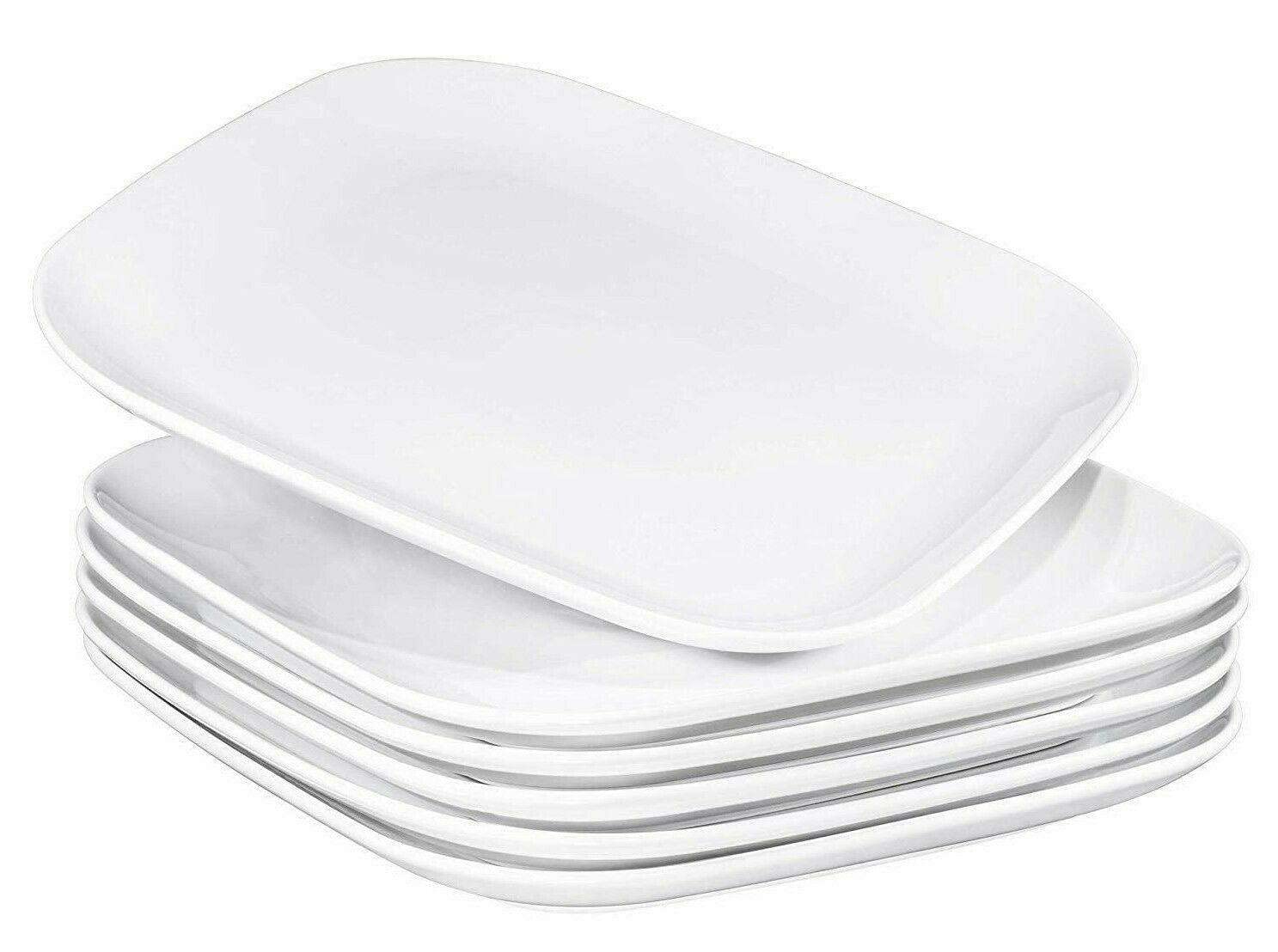 Premium 10-Inch White Ceramic Square Dinner Plates Set of 6 - Restaurant Quality Dishware for Fine Dining, Home Kitchen & Formal Occasions - Durable Porcelain Plates for Everyday Use, Entertaining & Special Events
