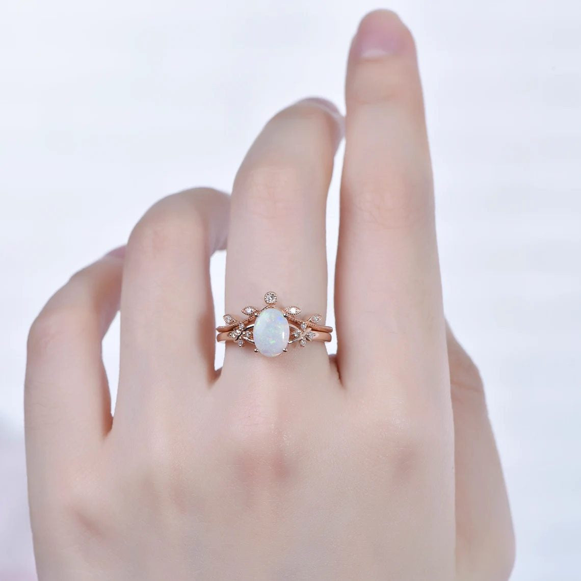 Vintage Natural Fire Opal Engagement Ring Set - Oval Australian Opal Jewelry for Women - Perfect for Wedding, Anniversary & Special Occasion Gifts