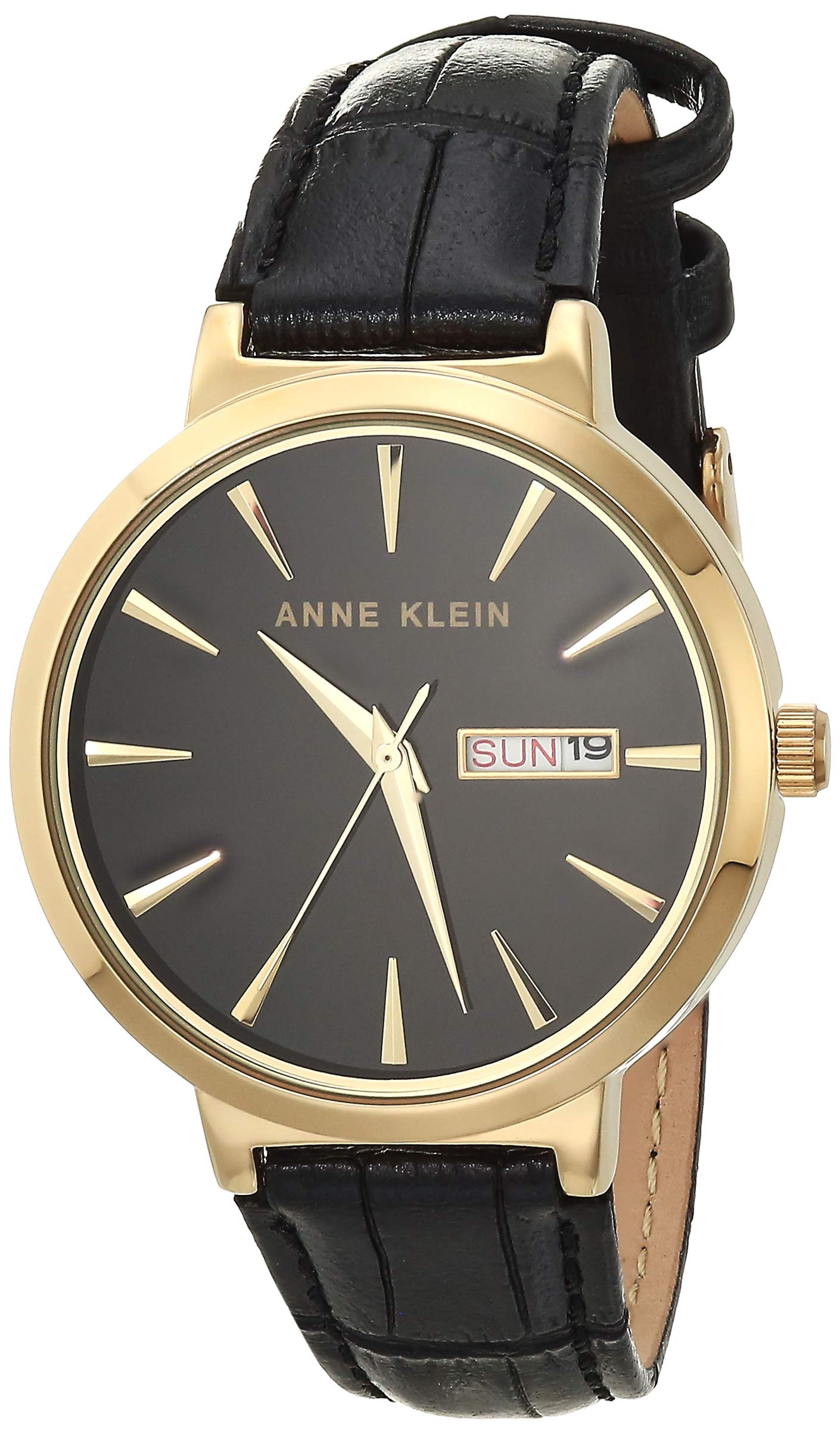 Anne Klein Women's Day Date Function Croco-Grain Leather Strap Watch AK/3824 | Elegant Gold-Tone Stainless Steel Dress Watch for Business, Office & Special Occasions