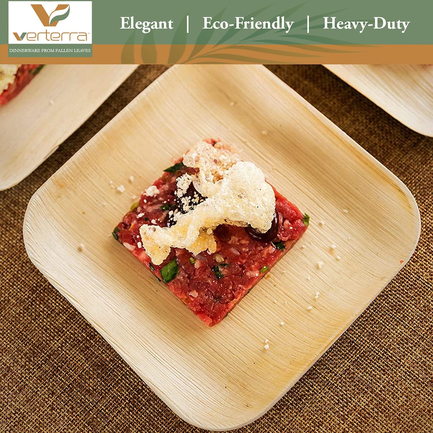 Eco-Friendly 6-Inch Square Compostable Palm Leaf Plates - Heavy Duty Disposable Dinnerware for Weddings, Parties & Events (300 Pack) | Sustainable Tableware for Outdoor Picnics, BBQs & Catering Services