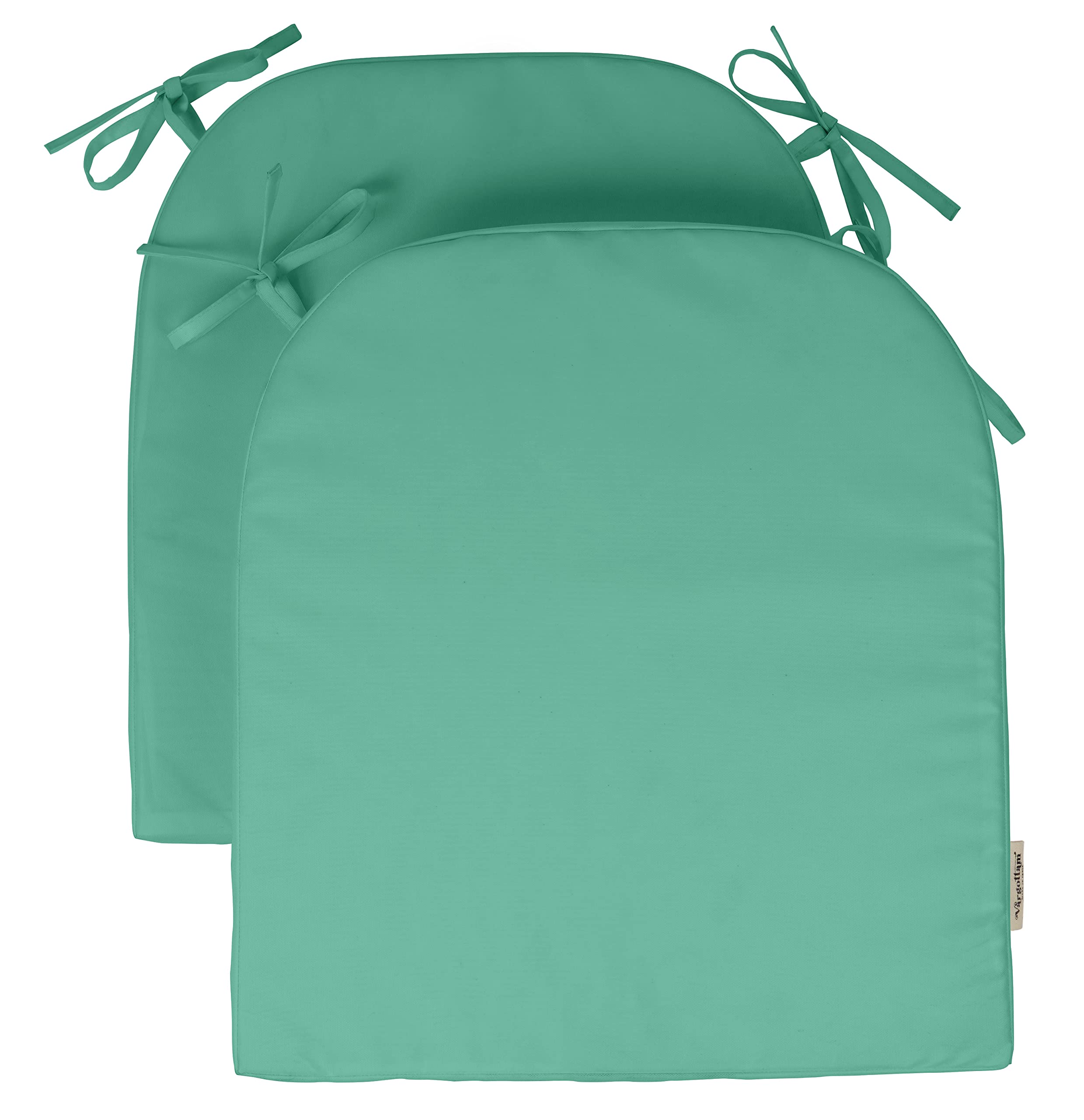 Premium Indoor/Outdoor Chair Cushions 16x18 Inch with Ties - Rounded Back Patio Seat Cushions Set of 2 in Aquamarine Blue - Waterproof Garden Furniture Cushions for Patio Chairs, Deck, Porch & Poolside Lounging