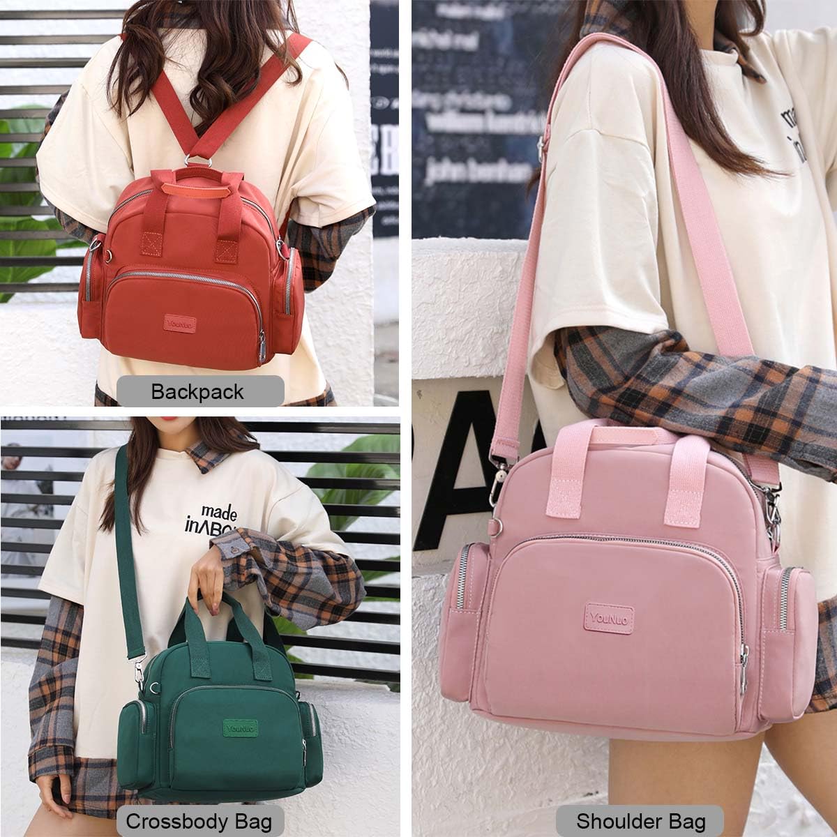 YouNuo Women's Convertible Shoulder Handbag to Backpack - Lightweight Nylon Crossbody Purse with Multiple Pockets - Perfect for Work, Travel & Daily Use