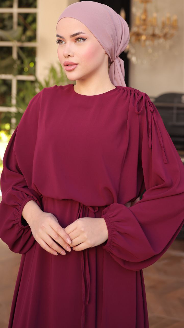 Elegant Long Sleeve Gathered Shoulder Abaya Dress for Women - Modest Islamic Prayer Dress for Mosque, Eid & Special Occasions