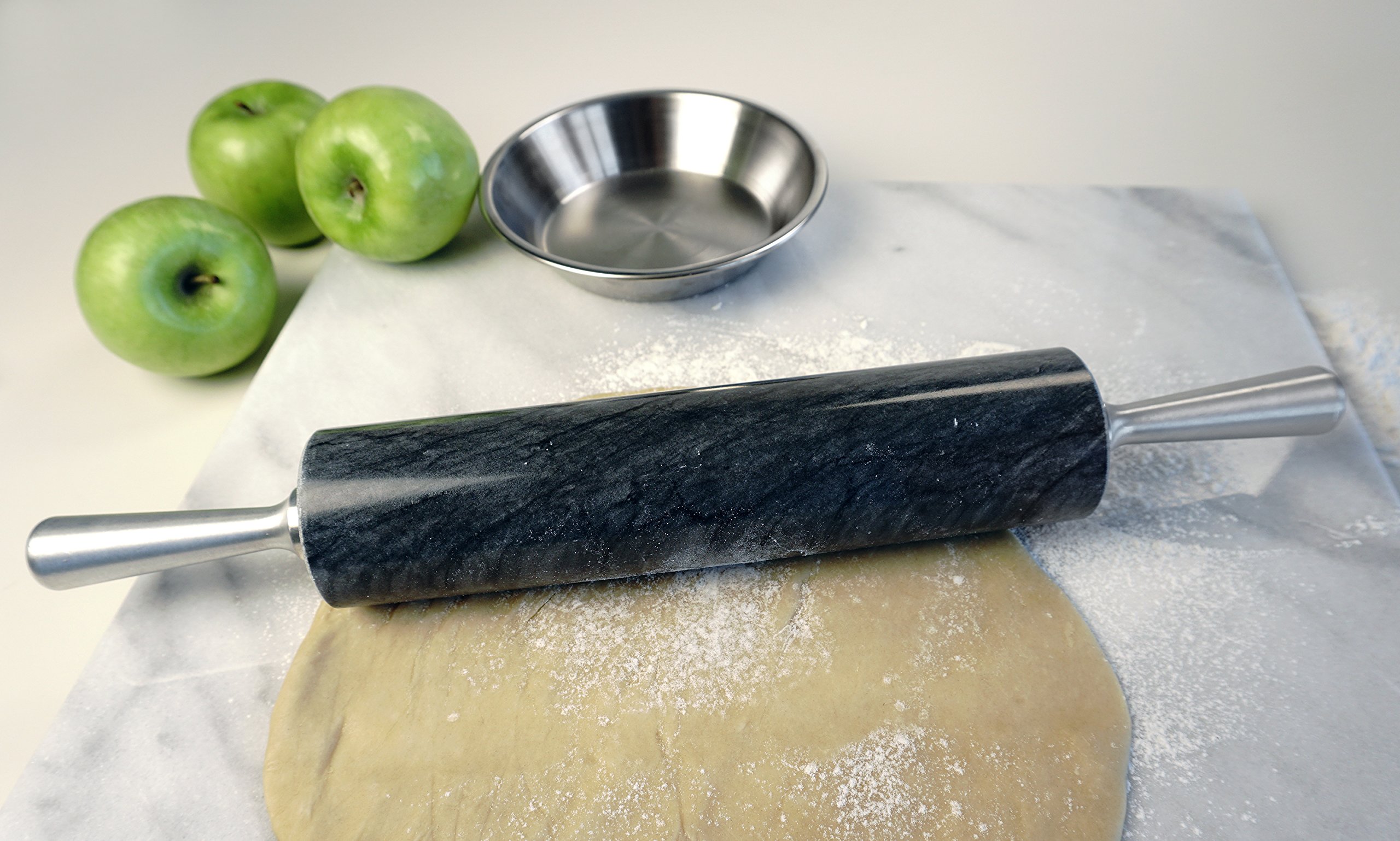 RSVP International 10-Inch Gray Marble Rolling Pin with Stand | Professional Baking Tool for Pastry, Fondant, Pie Crust, Cookies & Pasta | Keeps Dough Cold for Perfect Pizza, Biscuits & Pastries | Ideal for Home Bakers & Professional Kitchens