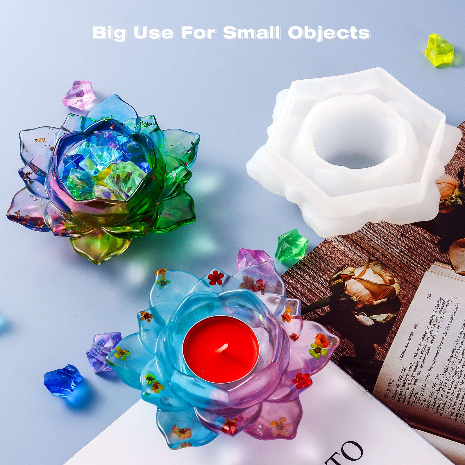 Lotus Flower Resin Candle Holder Silicone Mold - DIY Epoxy Candle Stand Mold for Jewelry Making, Resin Casting, Candy Box, Trinket Container - Perfect for Home Decor, Wedding Centerpieces & Spa Relaxation