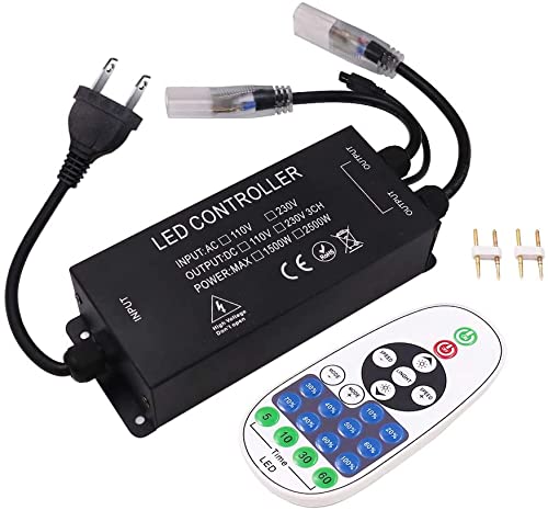 XUNATA 1500W LED Light Dimmer with Wireless Remote Control - AC 110V-130V Plug-in Dimmer Switch for LED Strips, Neon & Rope Lights - Timer Function & 6MM Double Pin Connection - Perfect for Home Theater Lighting, Bedroom Ambience & DIY Lighting Projects
