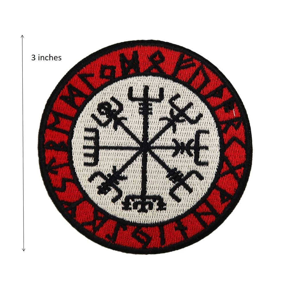 Viking Compass Rune Iron On Patches - Norse Embroidered Appliques for DIY Costumes, Jackets, Bags & Halloween Outfits | Viking Accessories for Cosplay & Medieval LARP Events