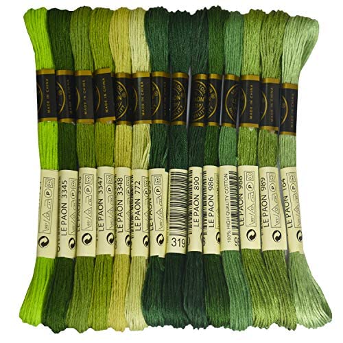 Bright Chartreuse Gradient Embroidery Floss - 14 Skeins Cross Stitch Thread Kit for Friendship Bracelets, Needlework & DIY Crafts - Perfect for Handmade Jewelry, Scrapbooking & Home Decor Projects