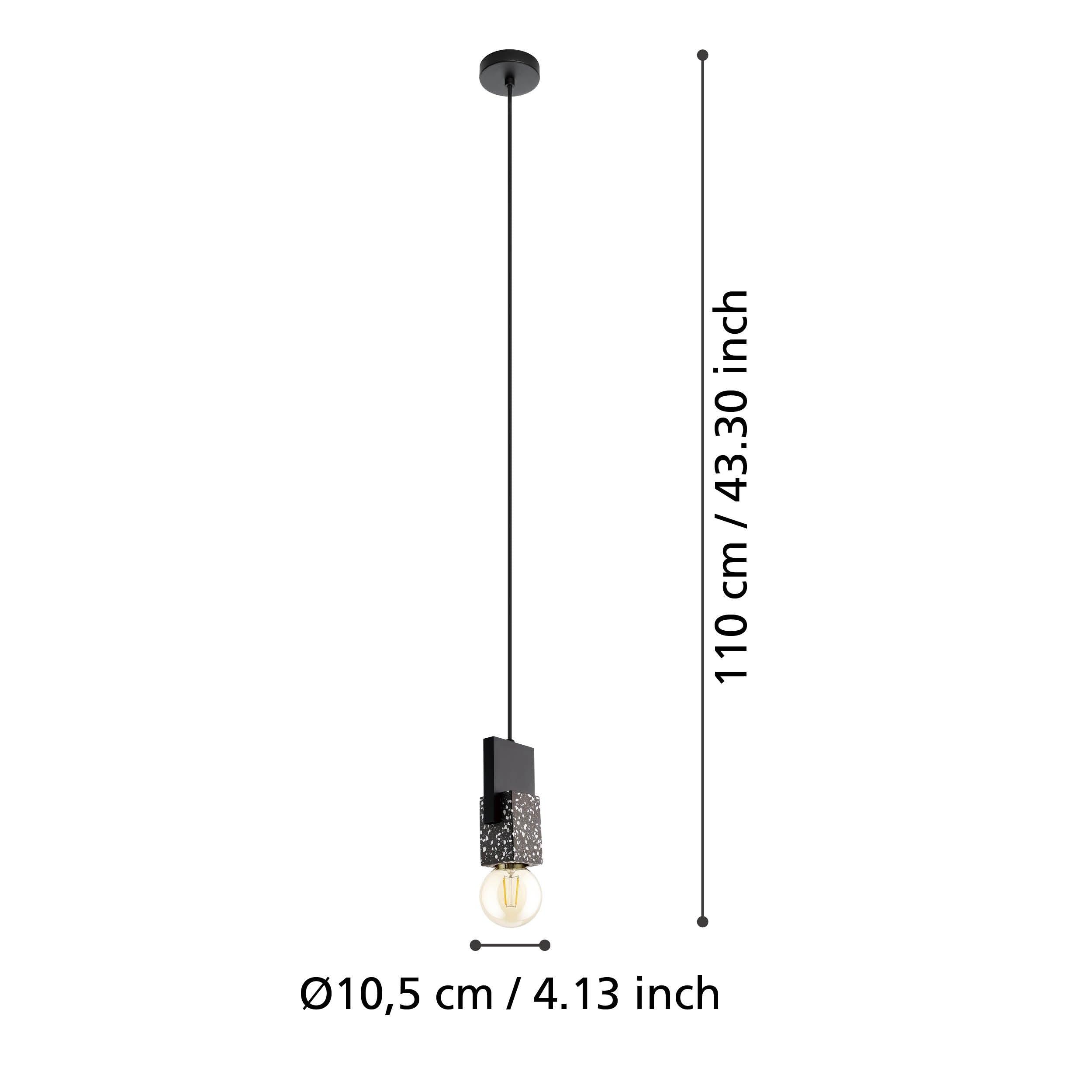 Eglo Lobatia Black & Grey Terrazzo Cable Pendant Light - Modern Industrial Hanging Fixture for Kitchen Island, Dining Room, or Living Room Lighting