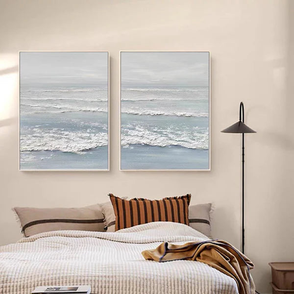 Ocean and Sky Painting Set of 2 - Modern Coastal Wall Art for Living Room & Bedroom Decor | Ready to Hang Canvas Prints | Beach House & Nautical Theme Home Decor